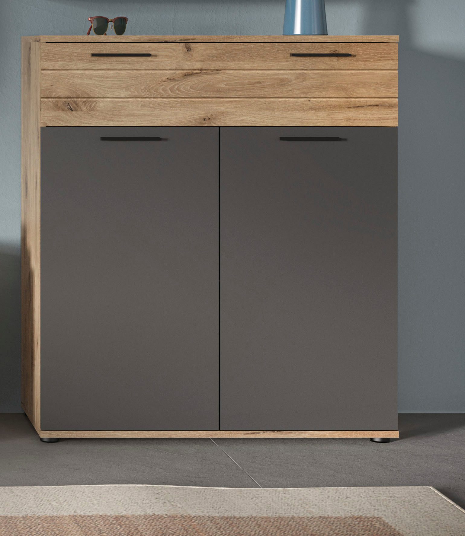 INOSIGN Schoenenkast Riga, Breedte 90 cm, 2 Deuren, 1 Lade, 4 Planken, 5 Vakken hoogwaardige groeffrezen, met softclose, commode, dressoir, kast