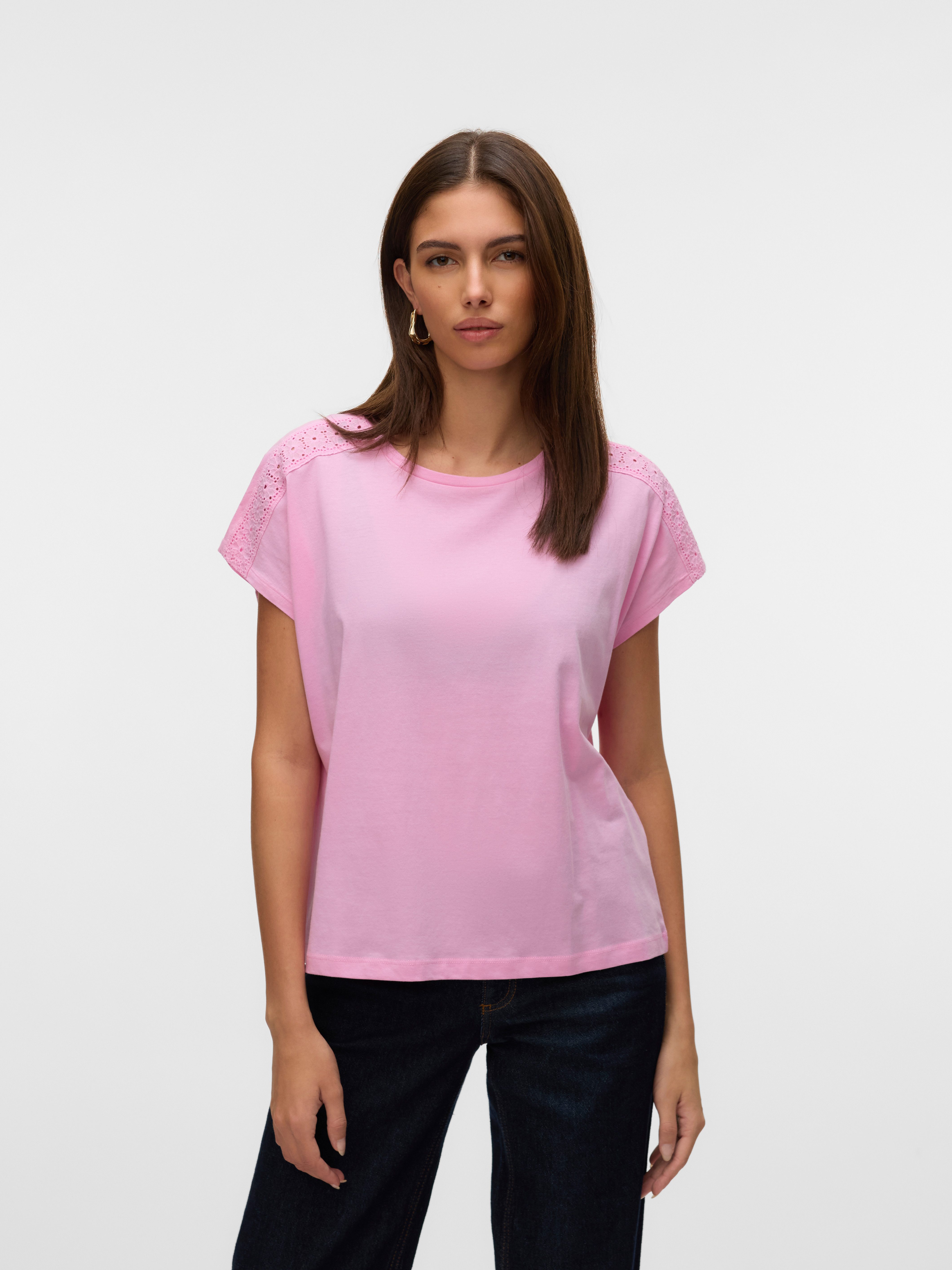 Vero Moda Shirt met korte mouwen VMEMMY SS LACE TAPE TOP JRS GA NOOS