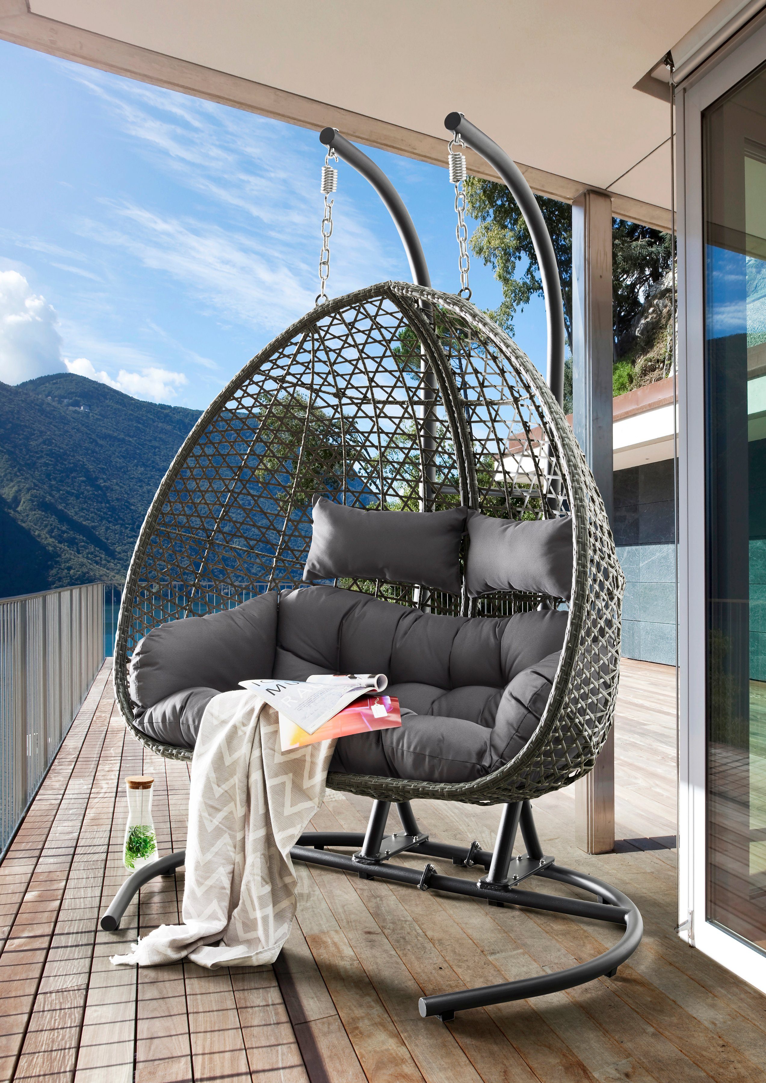 Destiny Hangstoel COCO DROP DOUBLE Staal, polyrattan, met frame, inclusief kussens