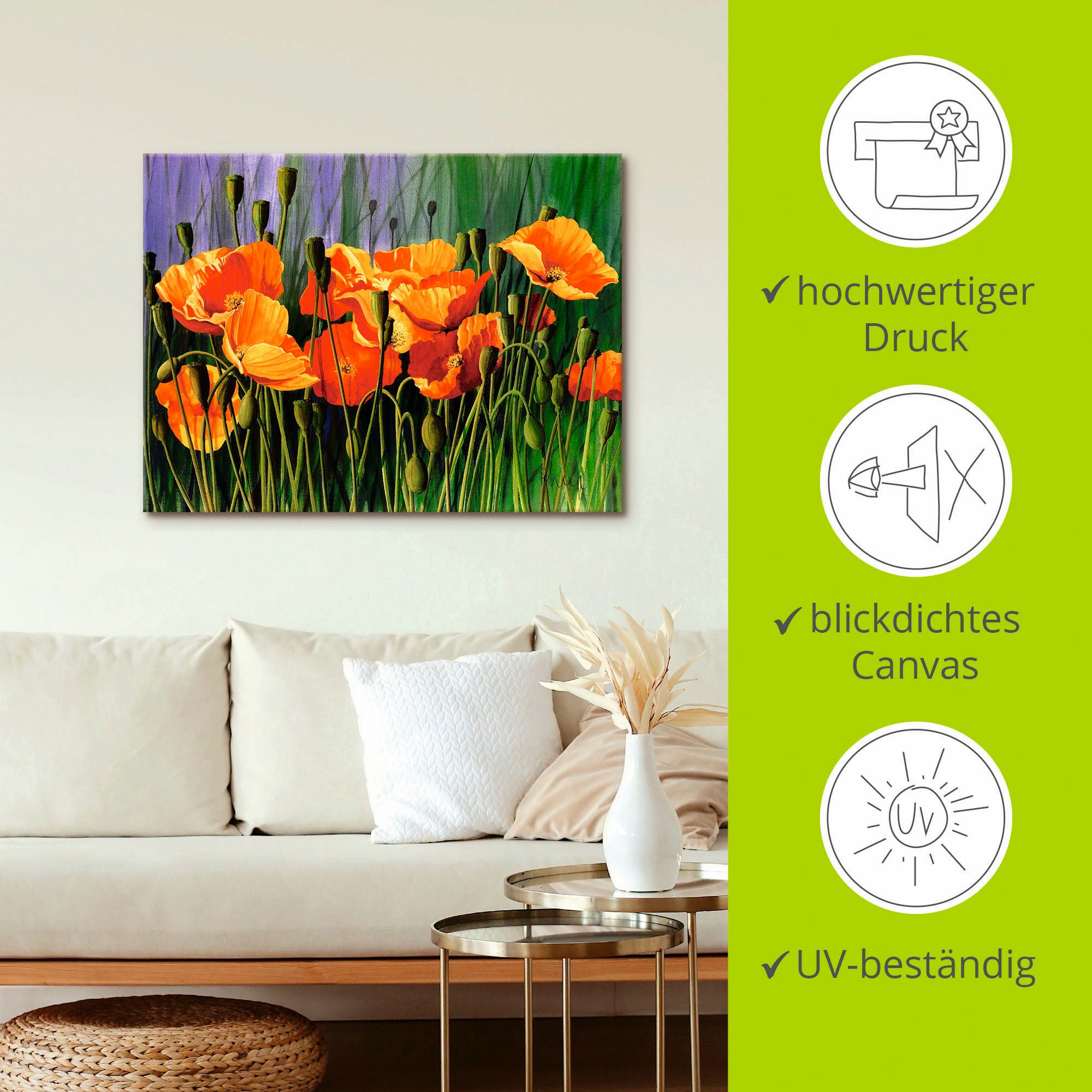 Artland Artprint op linnen Klaprozen I gespannen op een spieraam