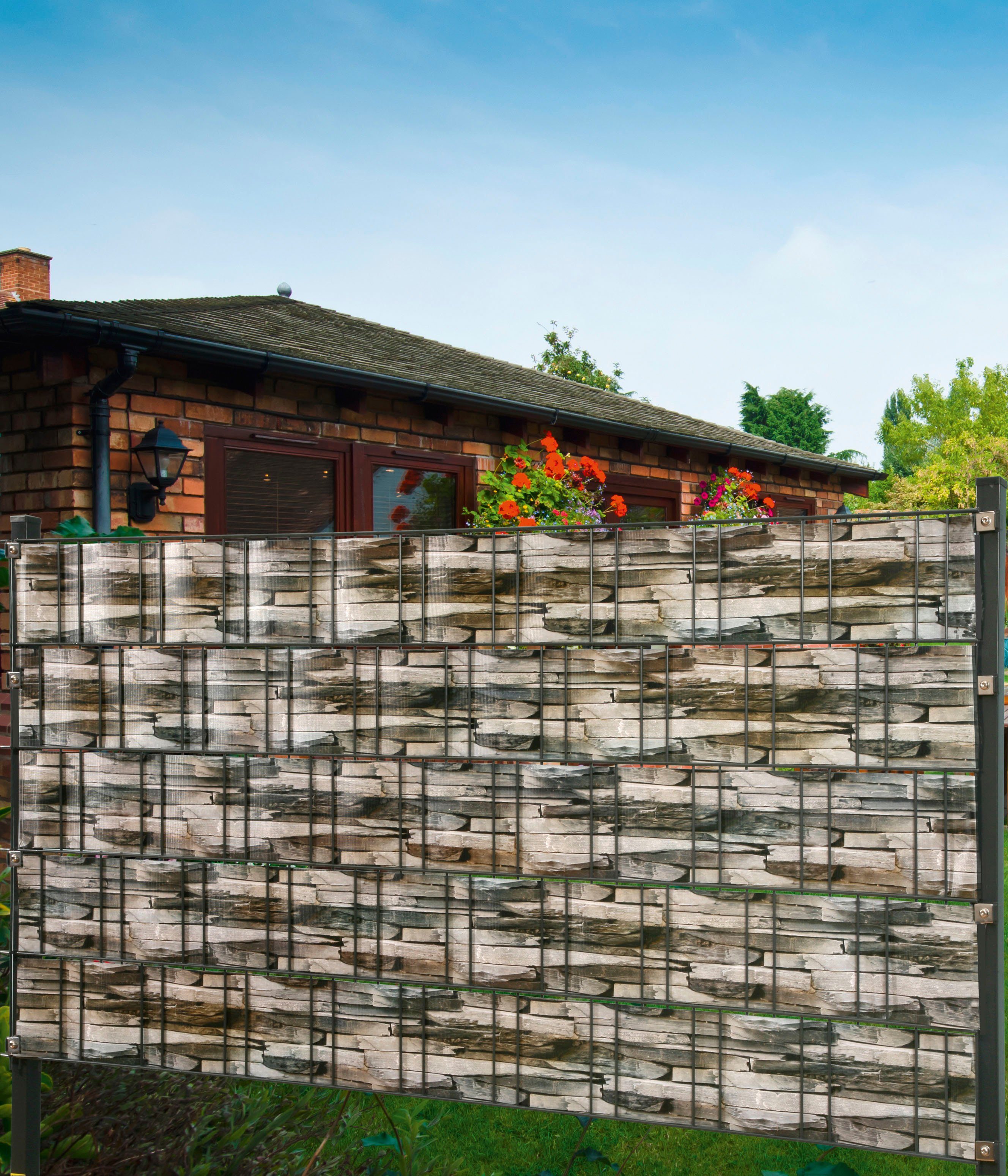 GARDEN 'N' MORE Strips die beschermen tegen inkijk Privacy-folie Leisteenlook, op rol om op maat te snijden, 20,5 m lang, 19 cm hoog