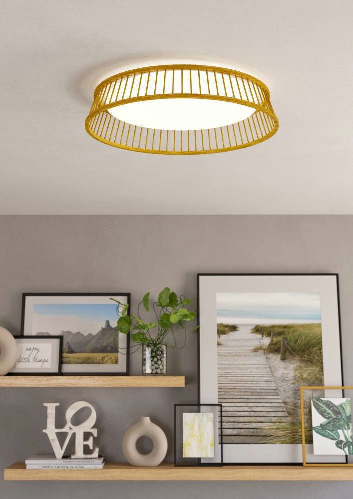 EGLO Plafondlamp LUPPINERIA Plafondlamp, kunststof in wit en bamboe in natuur, lamp, Ø 45 cm (1 stuk)