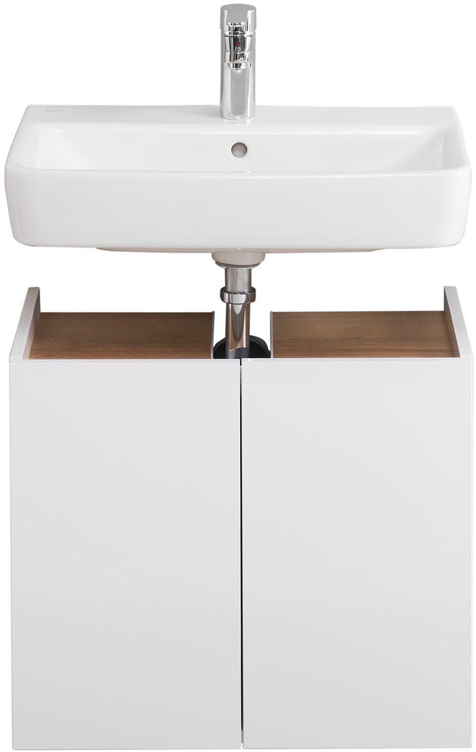 Saphir Badkamerserie Quickset 947 3-delig, wastafelonderkast met spiegel Onderkast, 4 deuren, 2 planken, incl. deurdempers, wit glans (4-delig)
