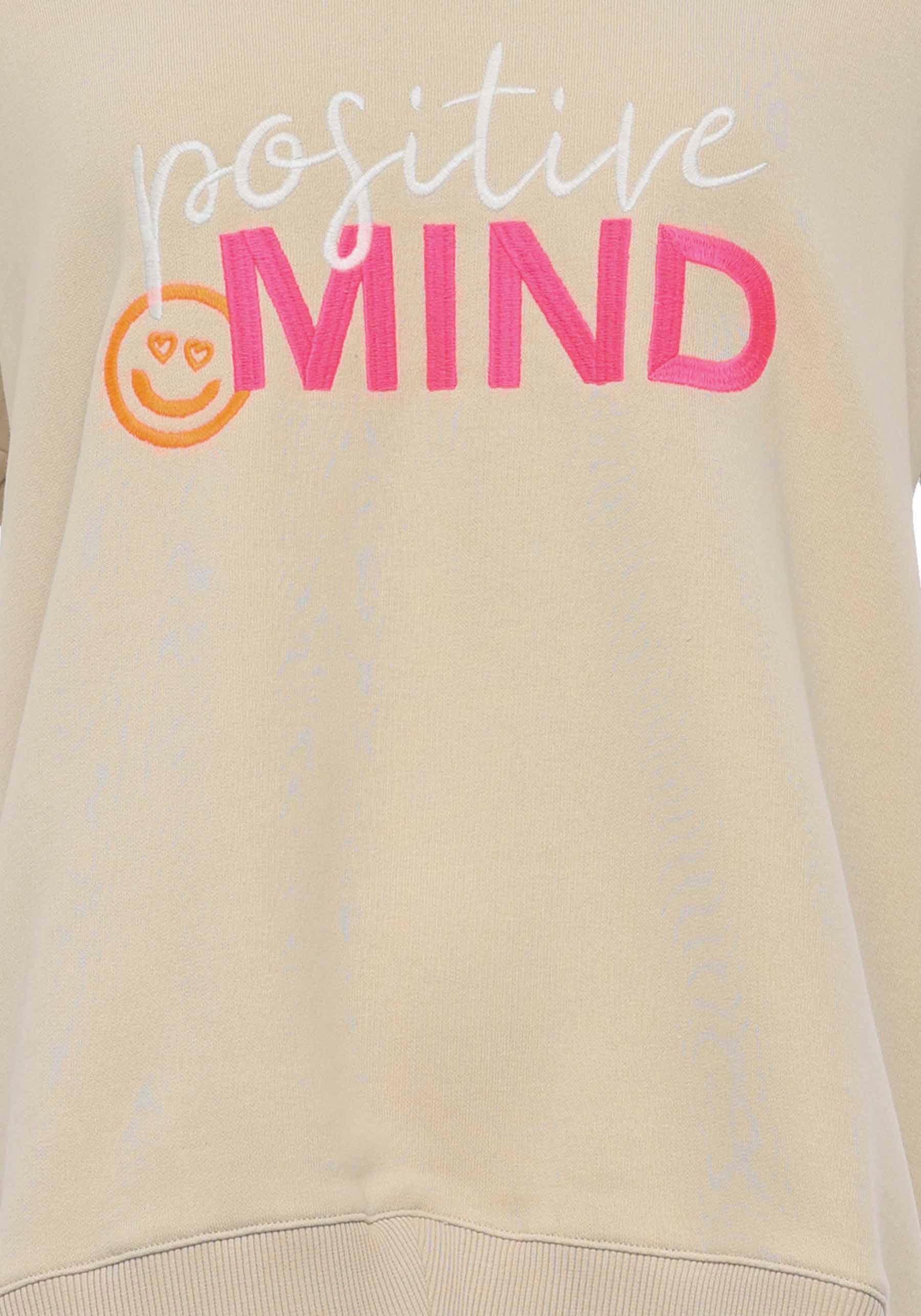 Zwillingsherz Sweatshirt met v-hals, "positive mind"-borduursel en neonkleurige boorden