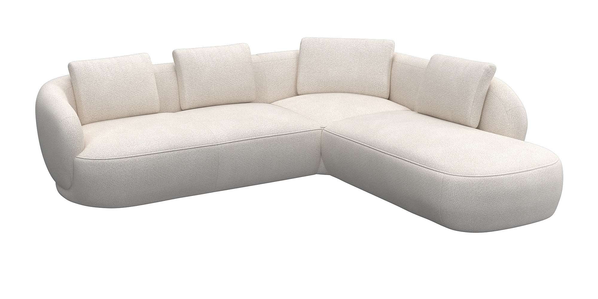 FLEXLUX Hoekbank Torino, rond, L-vorm, bankhoek met ottomane Modern, organisch bankontwerp, koudschuim, golfvering
