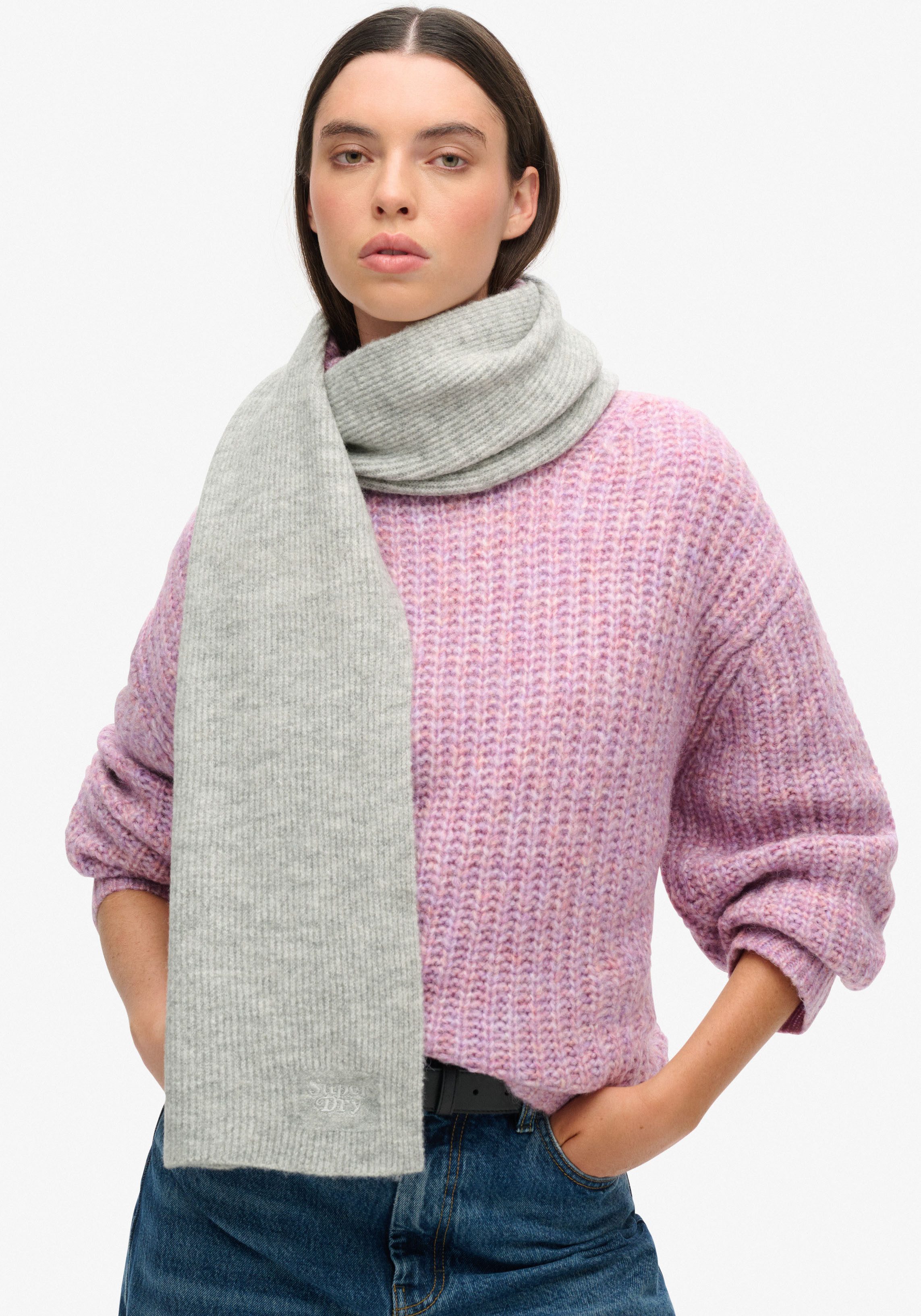 Superdry Gebreide sjaal SOFT RIB KNIT SCARF dames sjaals grijs