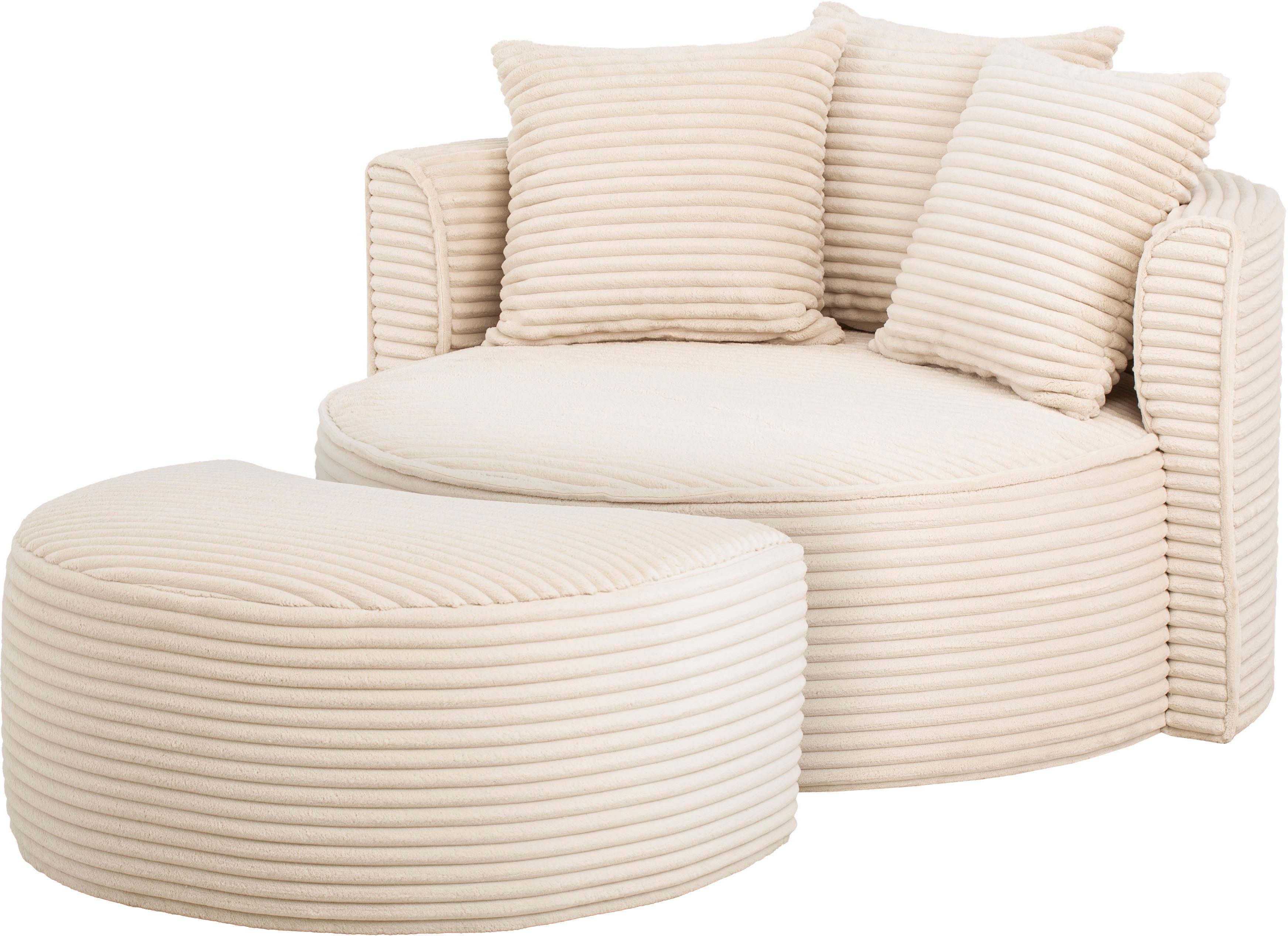 LeGer Home by Lena Gercke XXL-fauteuil Isalie, ronde stoel met voetensteun, leesstoel, loveseat, grote stoel (set)