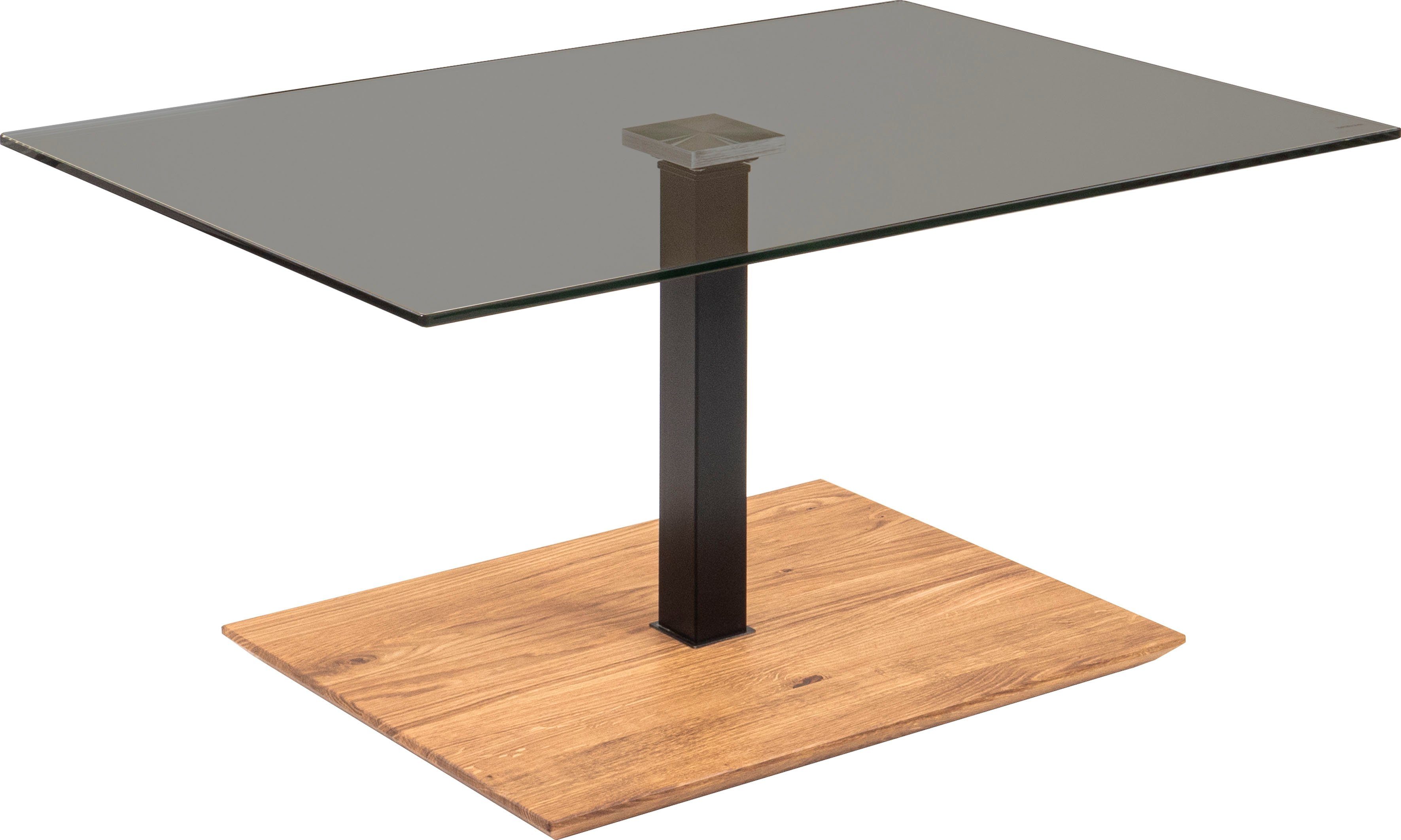 Vierhaus Salontafel Lakna Bodemplaat van wild eiken, tafelblad van donker Parsol glas salontafels