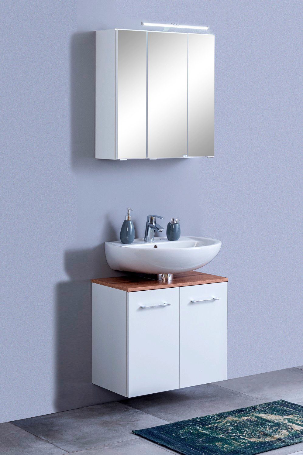 welltime Badkamerserie Avignon met 3d-spiegelkast met led-opzetlamp (2-delig)