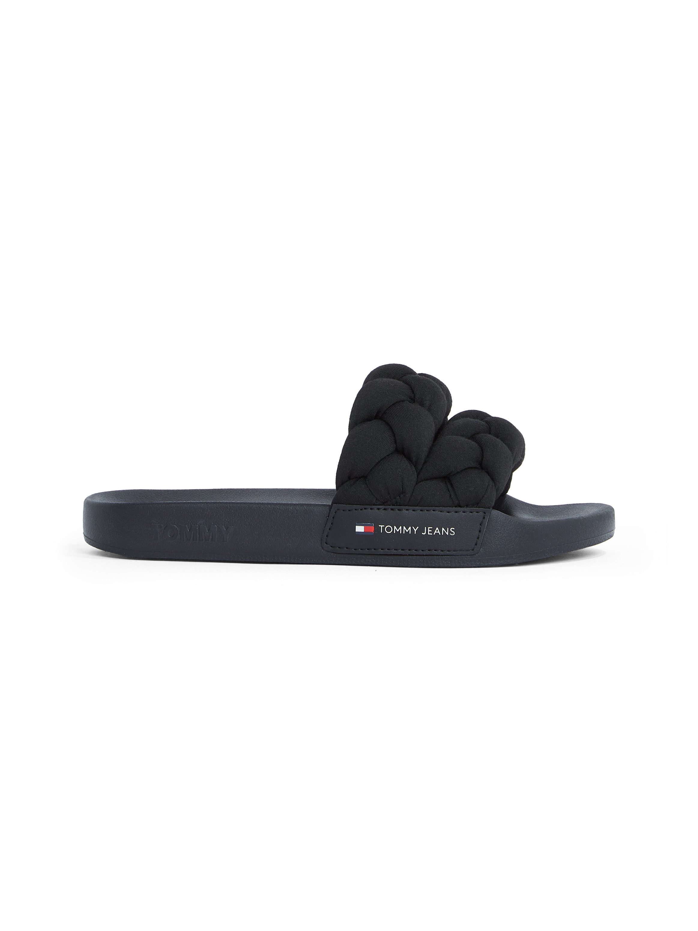 TOMMY JEANS Slippers TJW BRAIDED SLIDE , zomerschoen, flats, instapschoen, gevlochten, gewatteerde bandage