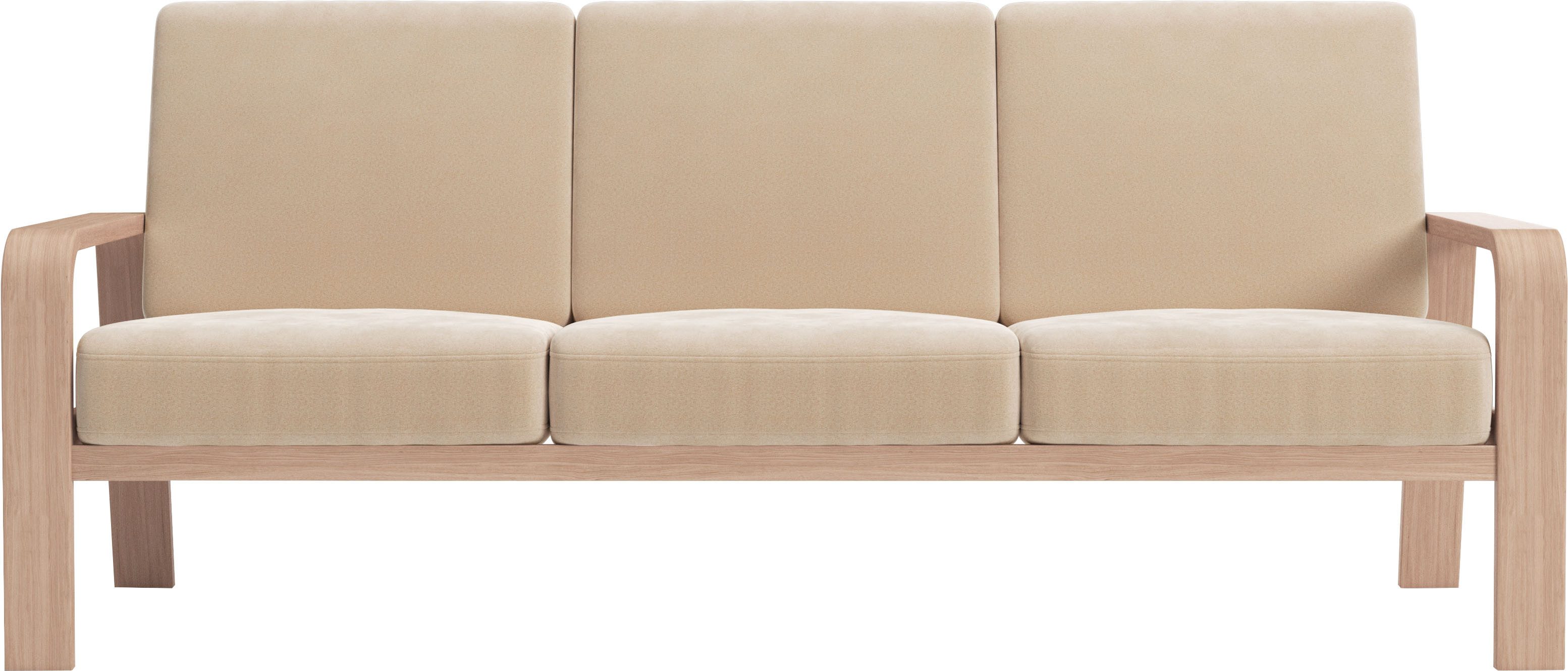 sit&more 3-zitsbank Kolding Armleuningen van natuurlijk beukenhout, verschillende bekledingen en kleuren bruin, 3-zitsbanken, 200 cm