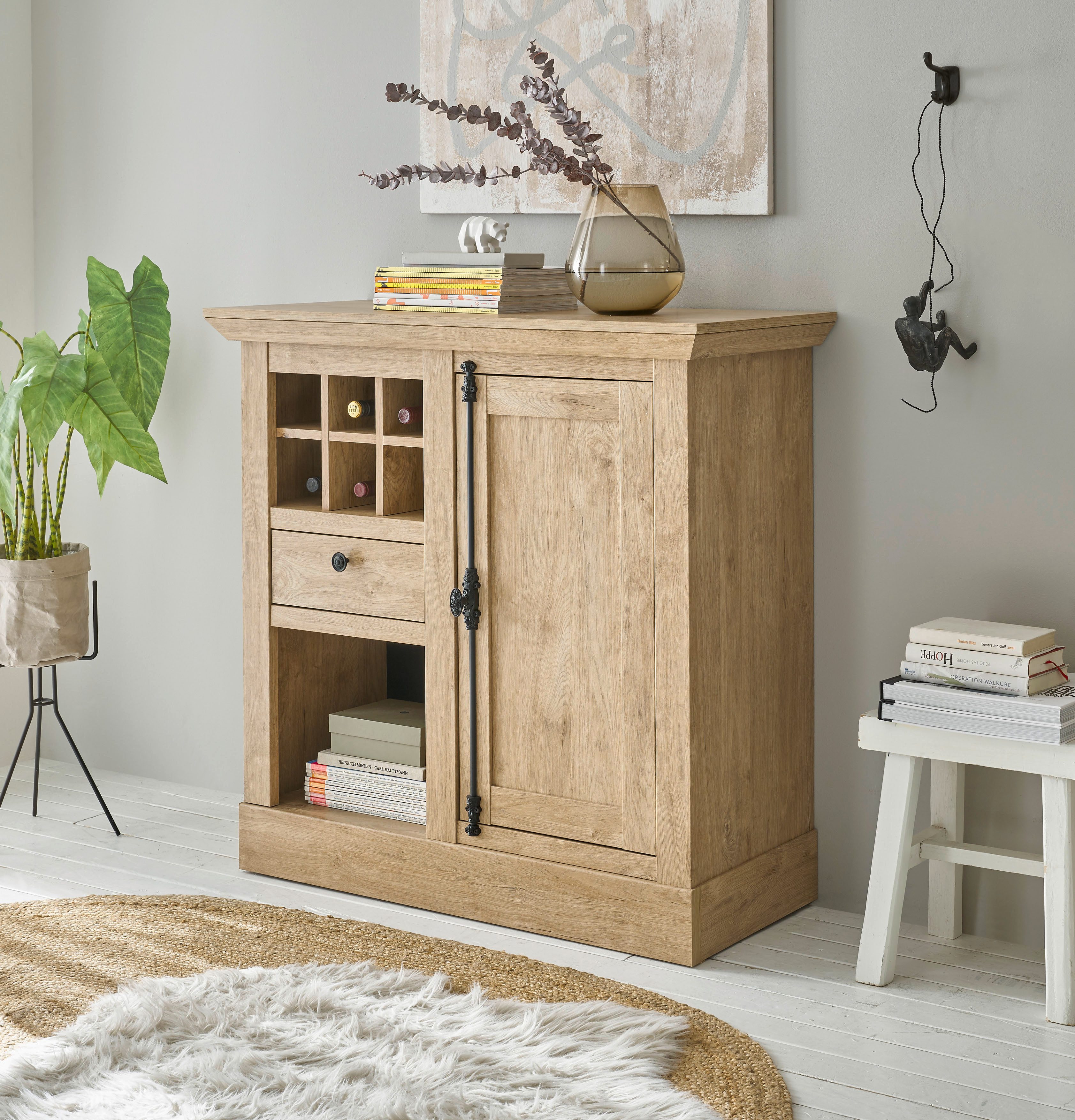 Home affaire Highboard Cornwall, Kommode im Landhausstil, Schrank, Sideboard, Eiche Dekor (1 stuk)