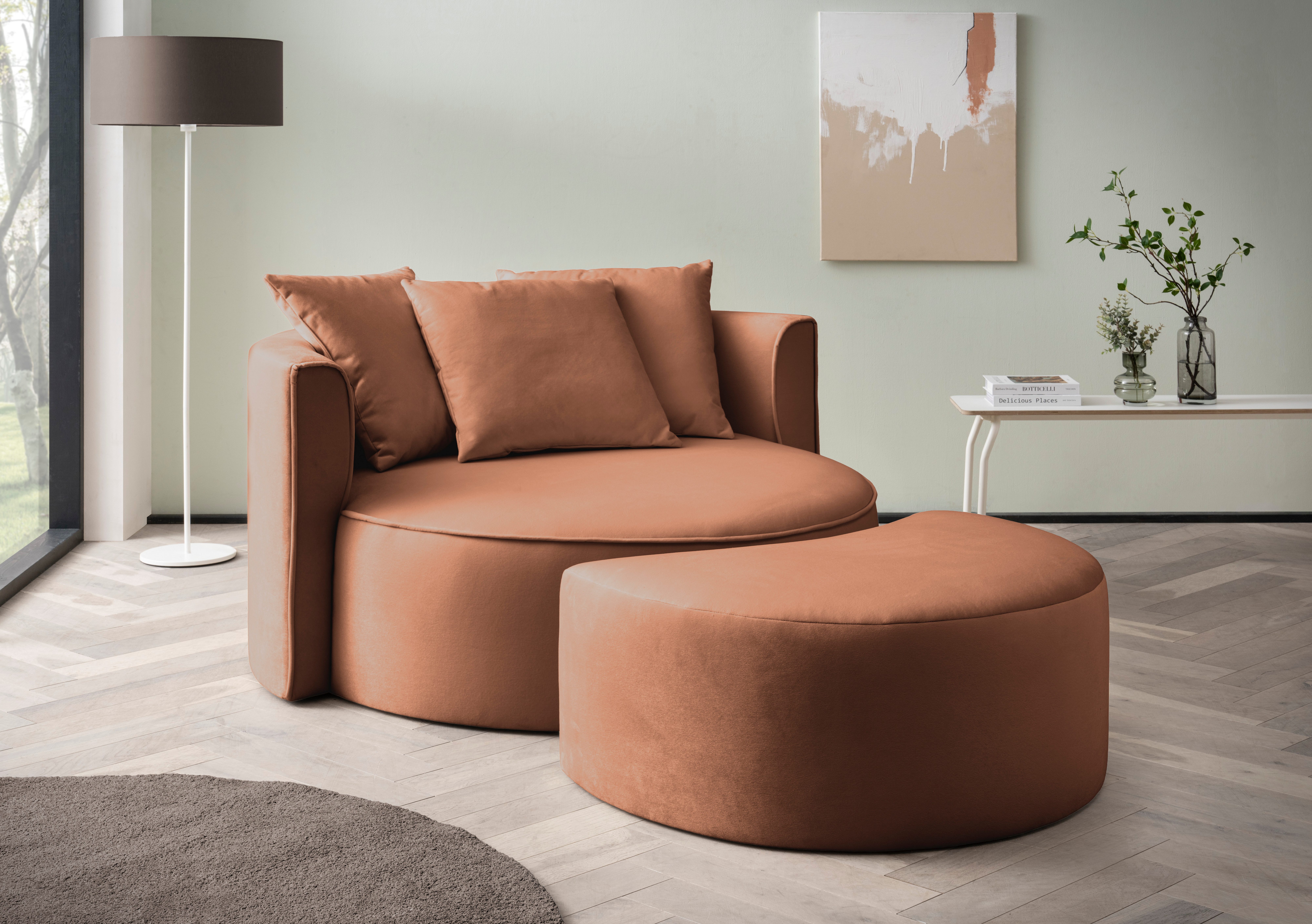 LeGer Home by Lena Gercke XXL-fauteuil Isalie, ronde stoel met voetensteun, leesstoel, loveseat, grote stoel (set)