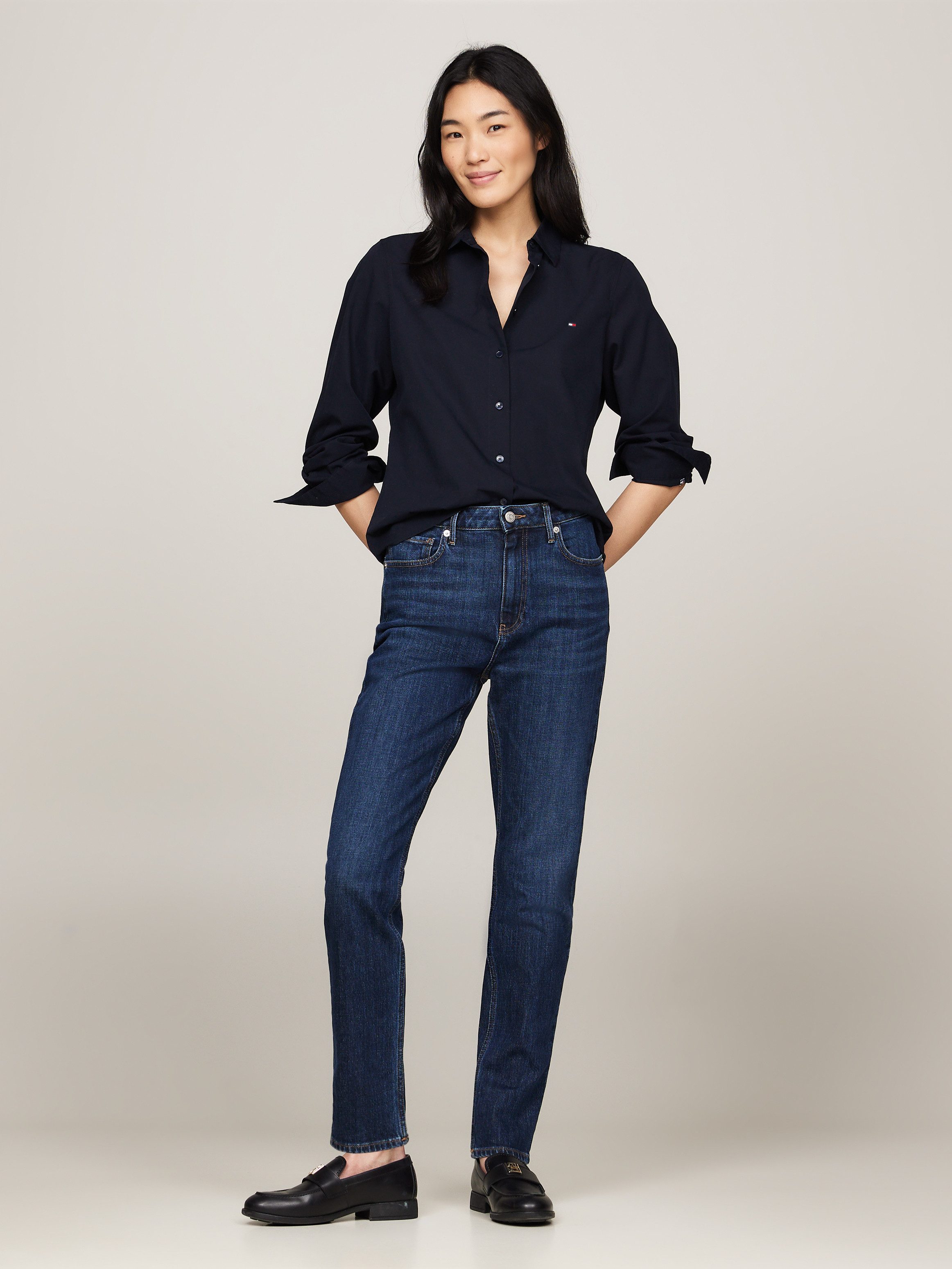 Tommy Hilfiger Overhemdblouse ESS POPLIN REGULAR SHIRT met popeline, geborduurd tommy hilfiger logo