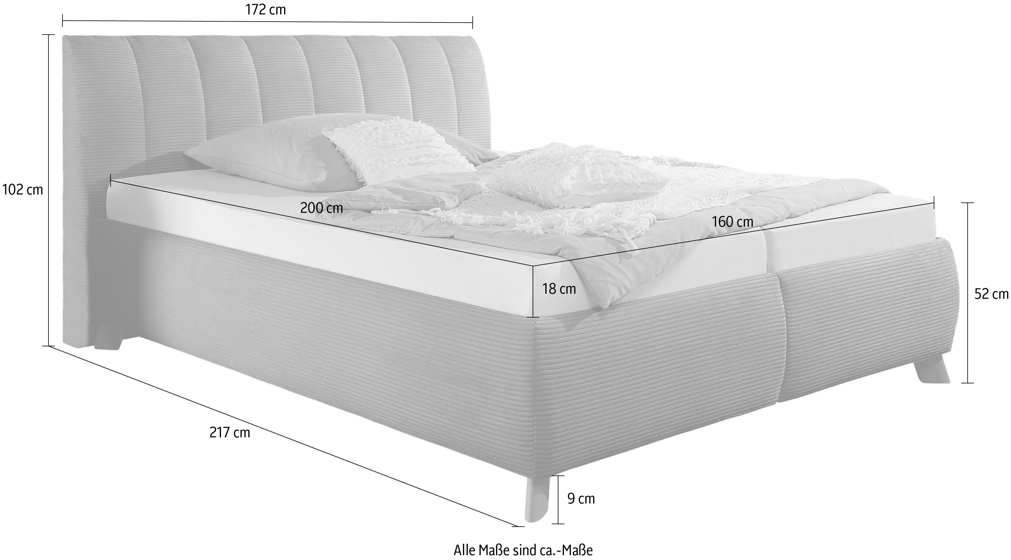 Maintal Gestoffeerd bed Hügeldorf inclusief bedlade, verkrijgbaar in h2, h3 & h4, van cord bekleding