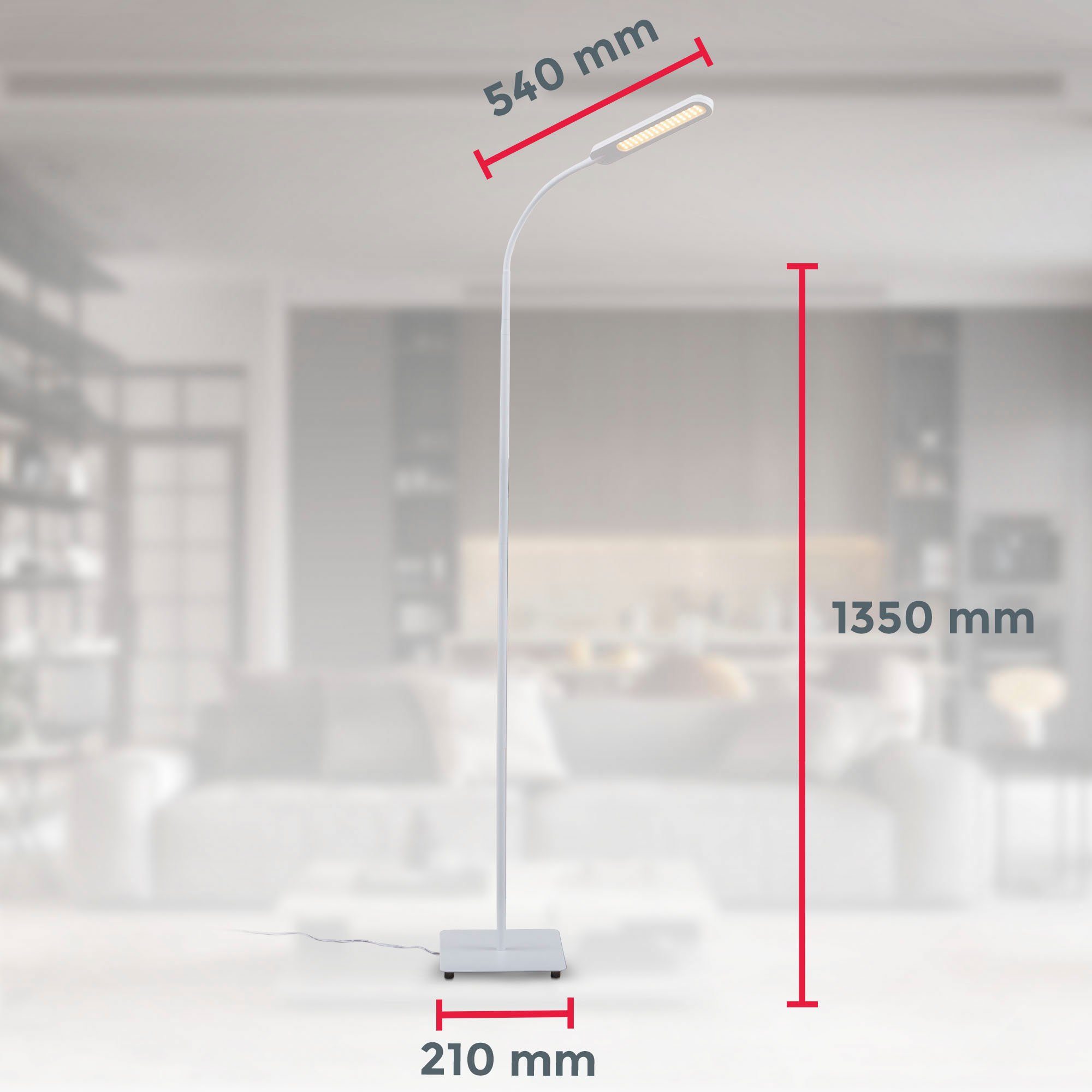 B.K.Licht Staande ledlamp BK_ST1452 LED vloerlamp, dimbaar, CCT 3000K - 6500K, wit Leeslamp, incl. 6,5W, 600 Lm, warmwit - koudwit, touchfunctie (1 stuk)