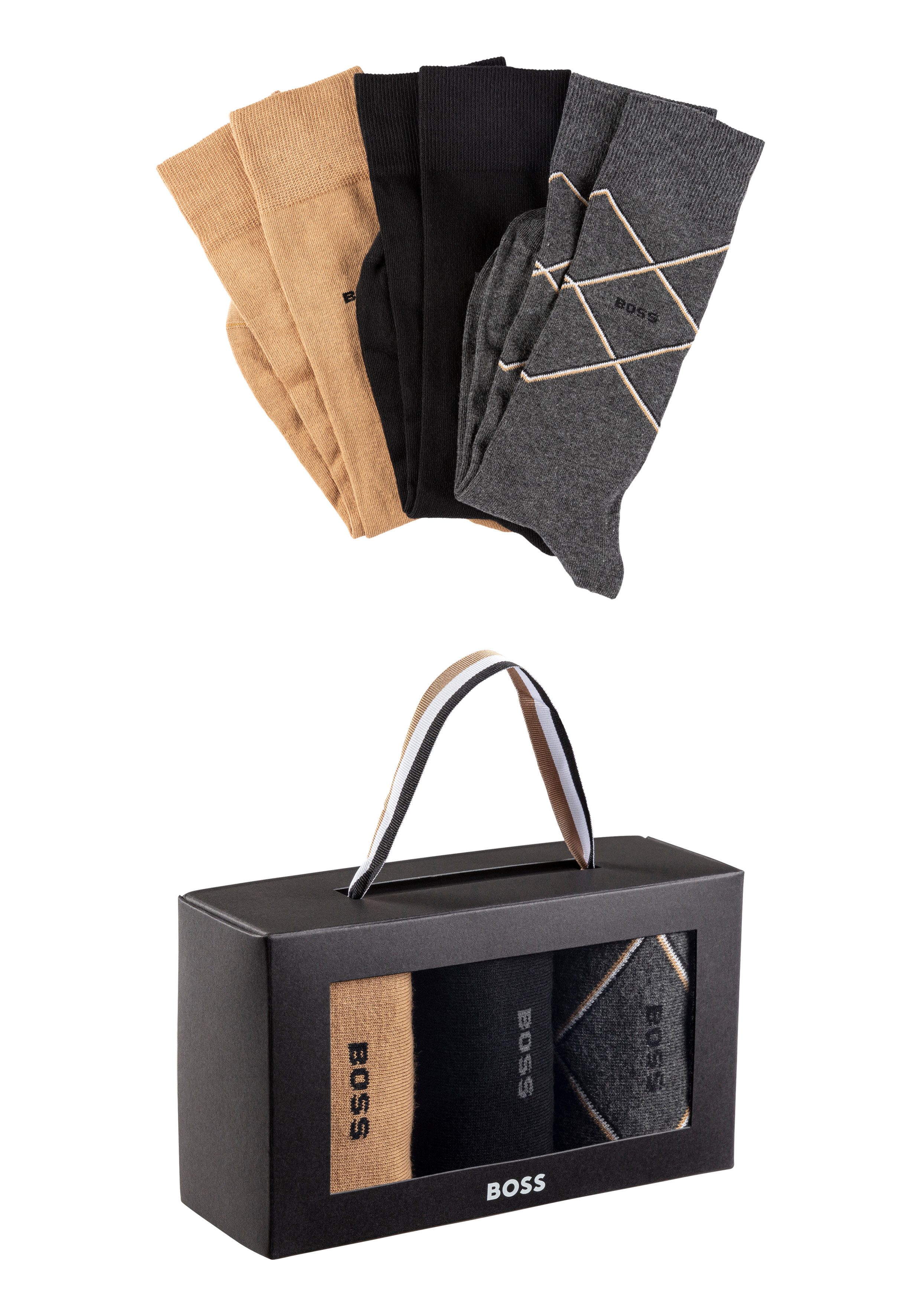 BOSS Business-sokken 3P RS GiftAllover met borduurwerk (set 3 paar)