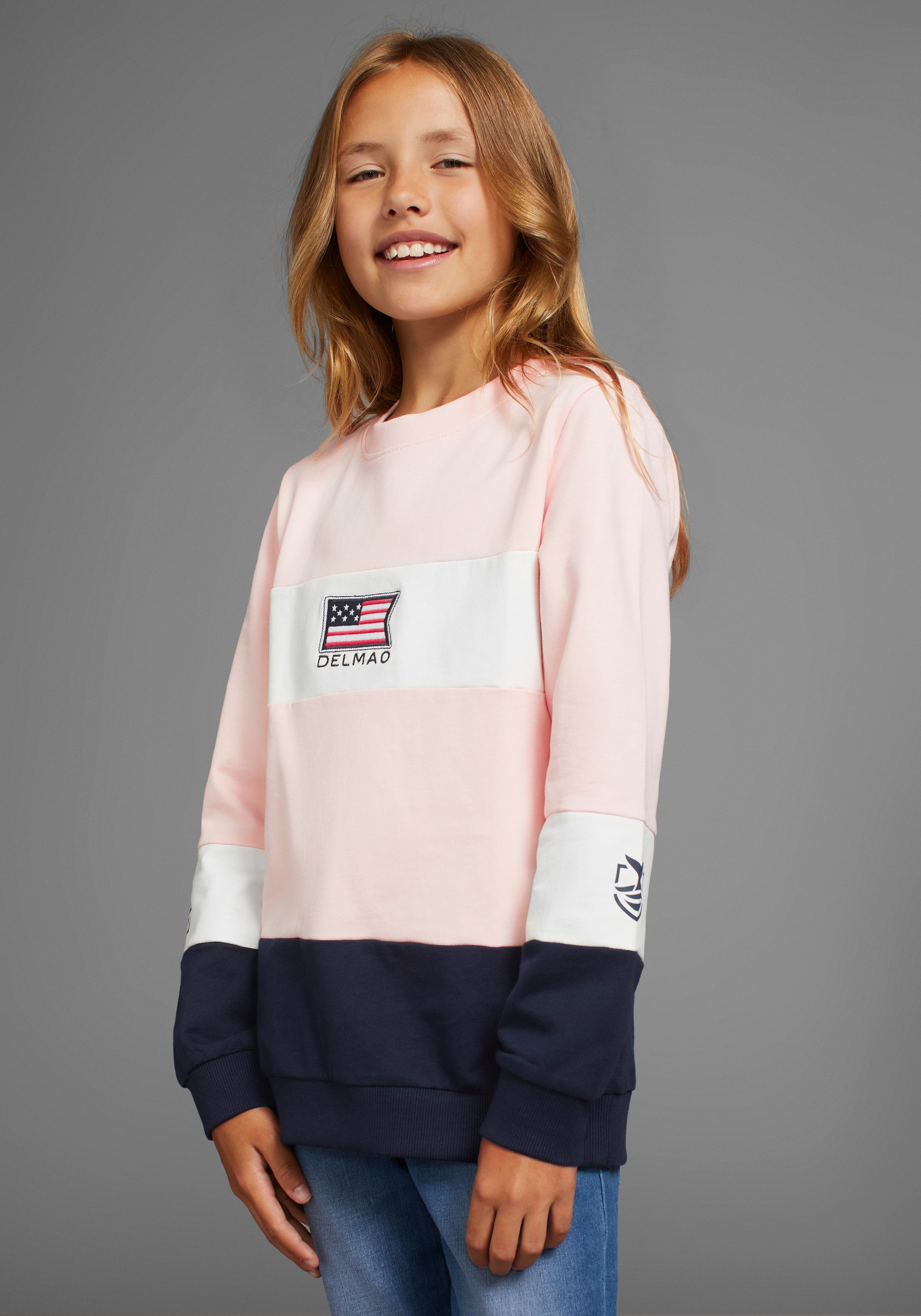 DELMAO Sweatshirt Colorblocking sweatshirt met logo-borduursel voor meisjes