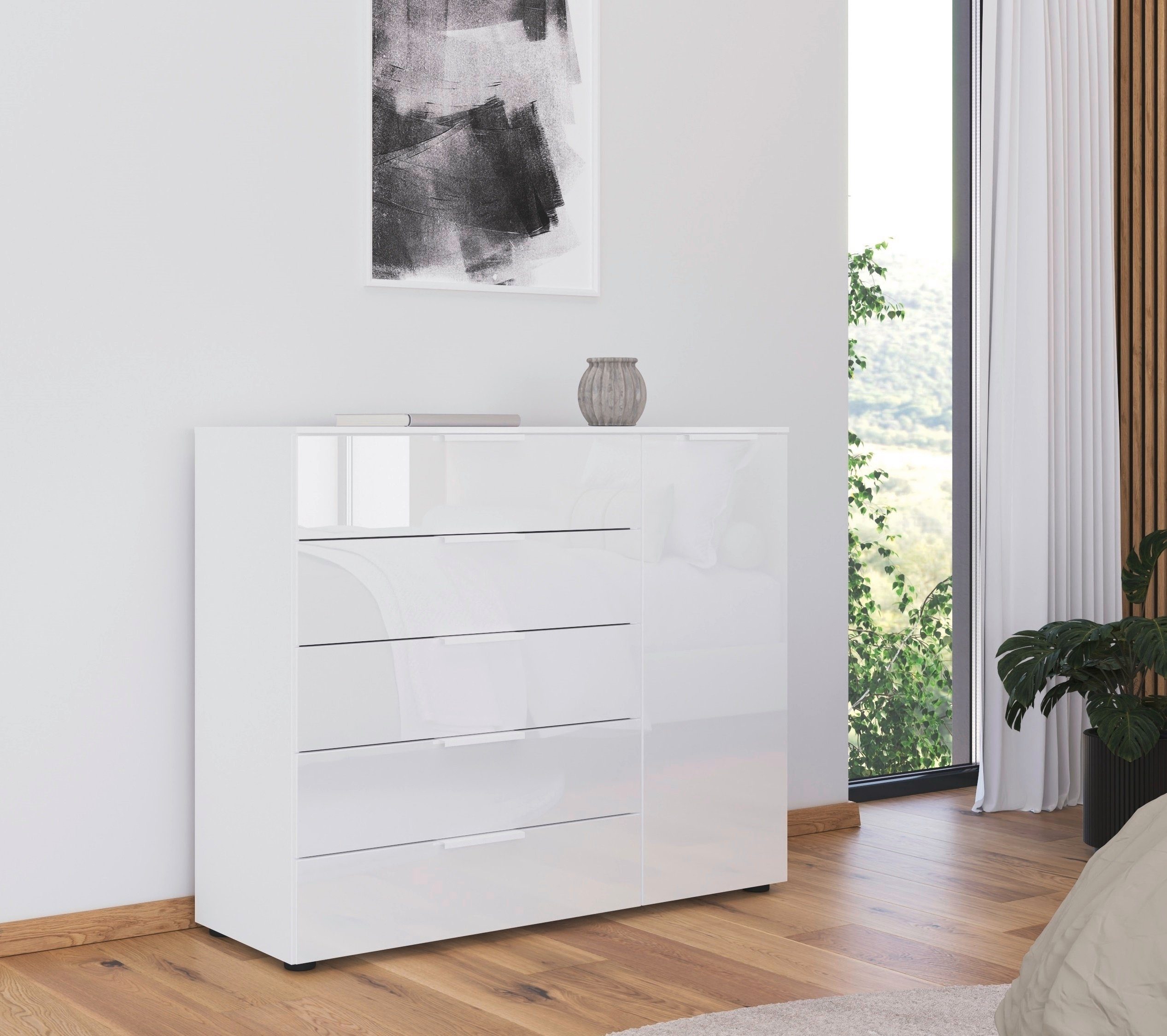 rauch Ladekast Flipp kast sideboard waskast 1-deurs, 5 laden met soft-close functie en glazen front
