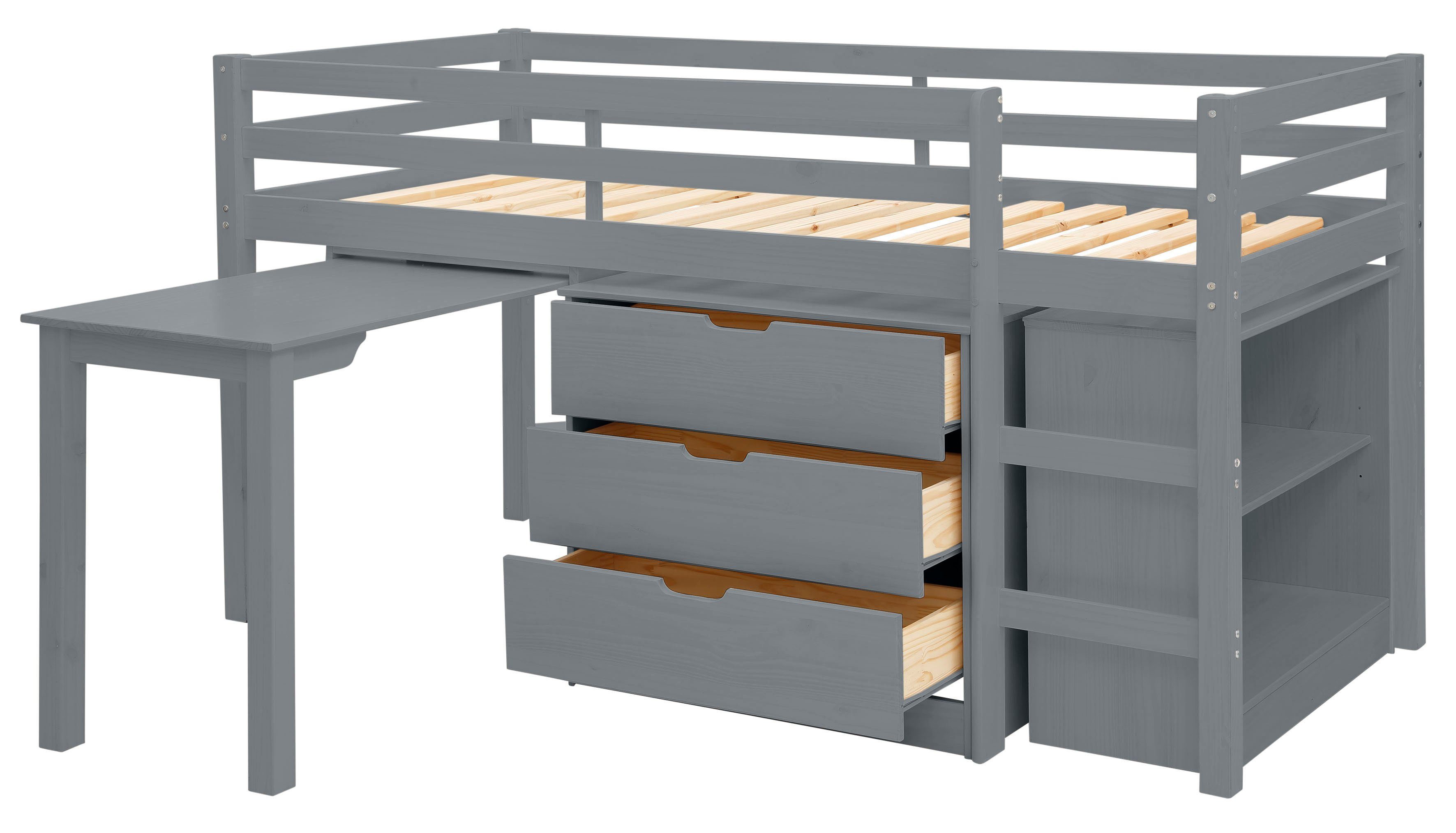 Lüttenhütt Hoogslaper Alpi Met lattenbodem, ladder, legplank, commode en uitschuifbaar bureau
