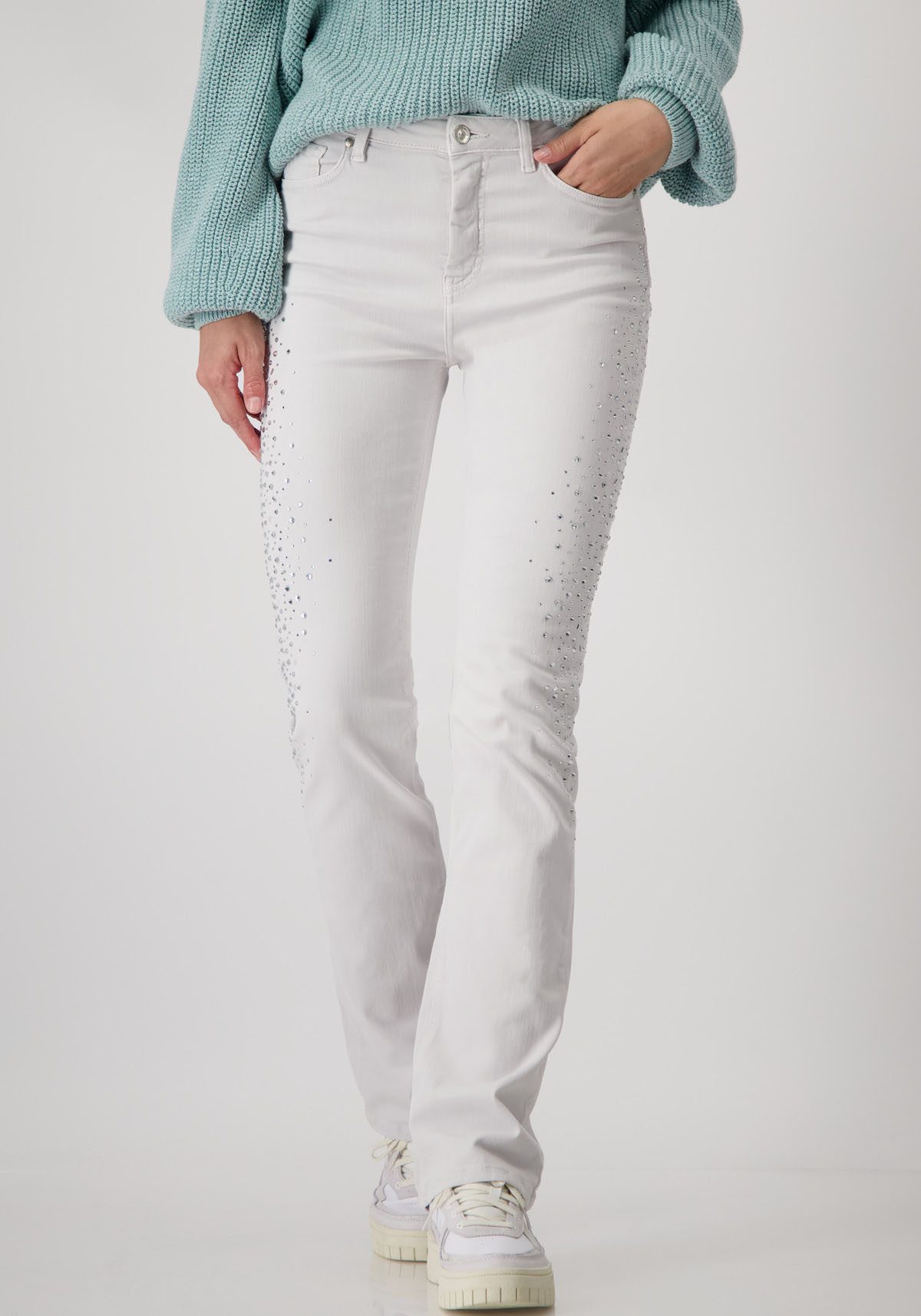 Monari Stretch jeans met glinstersteentjes