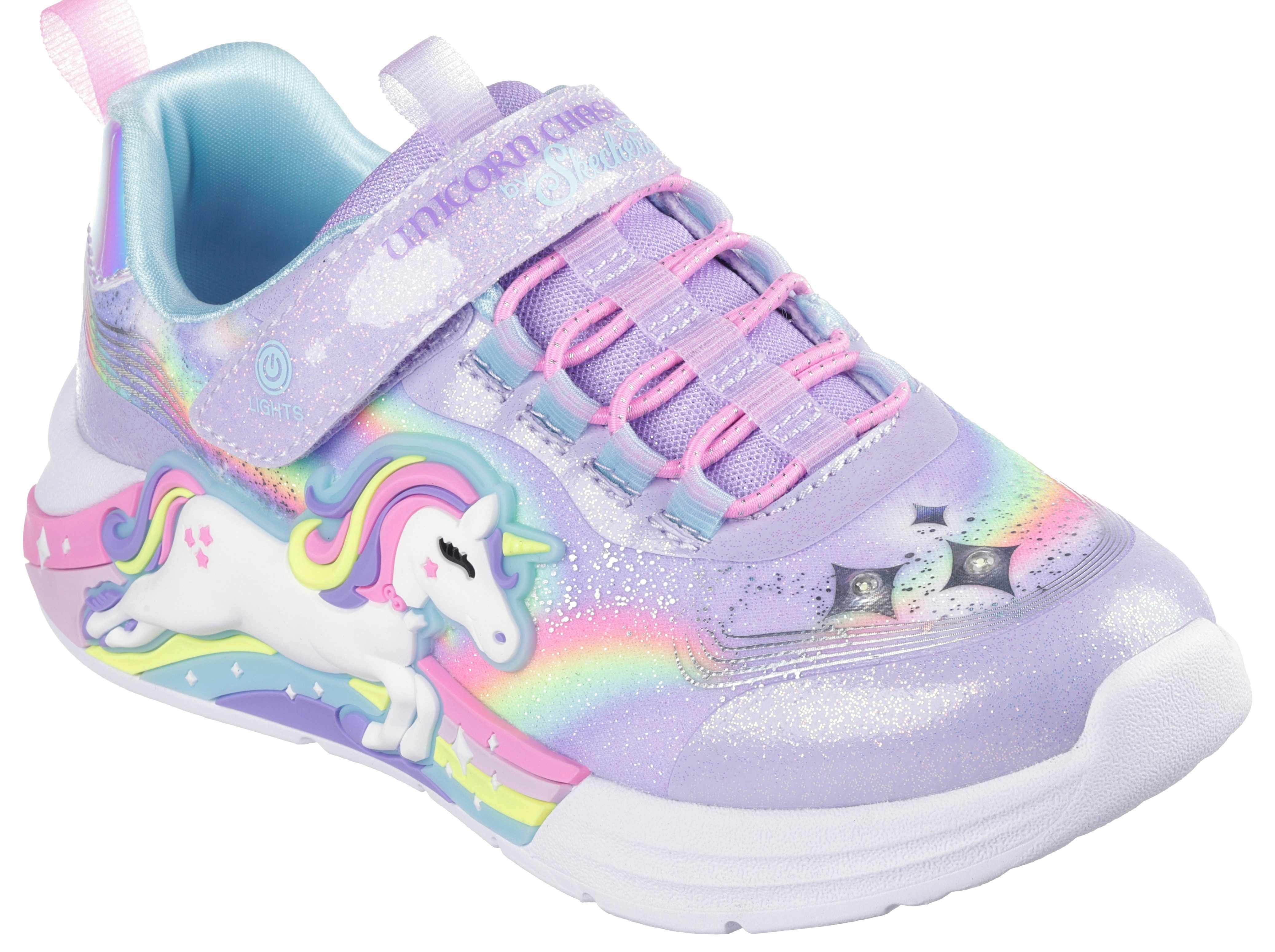 Skechers Sneakers UNICORN CHASER , knipper schoen, led schoen, klittenbandschoen met knipperend eenhoorn