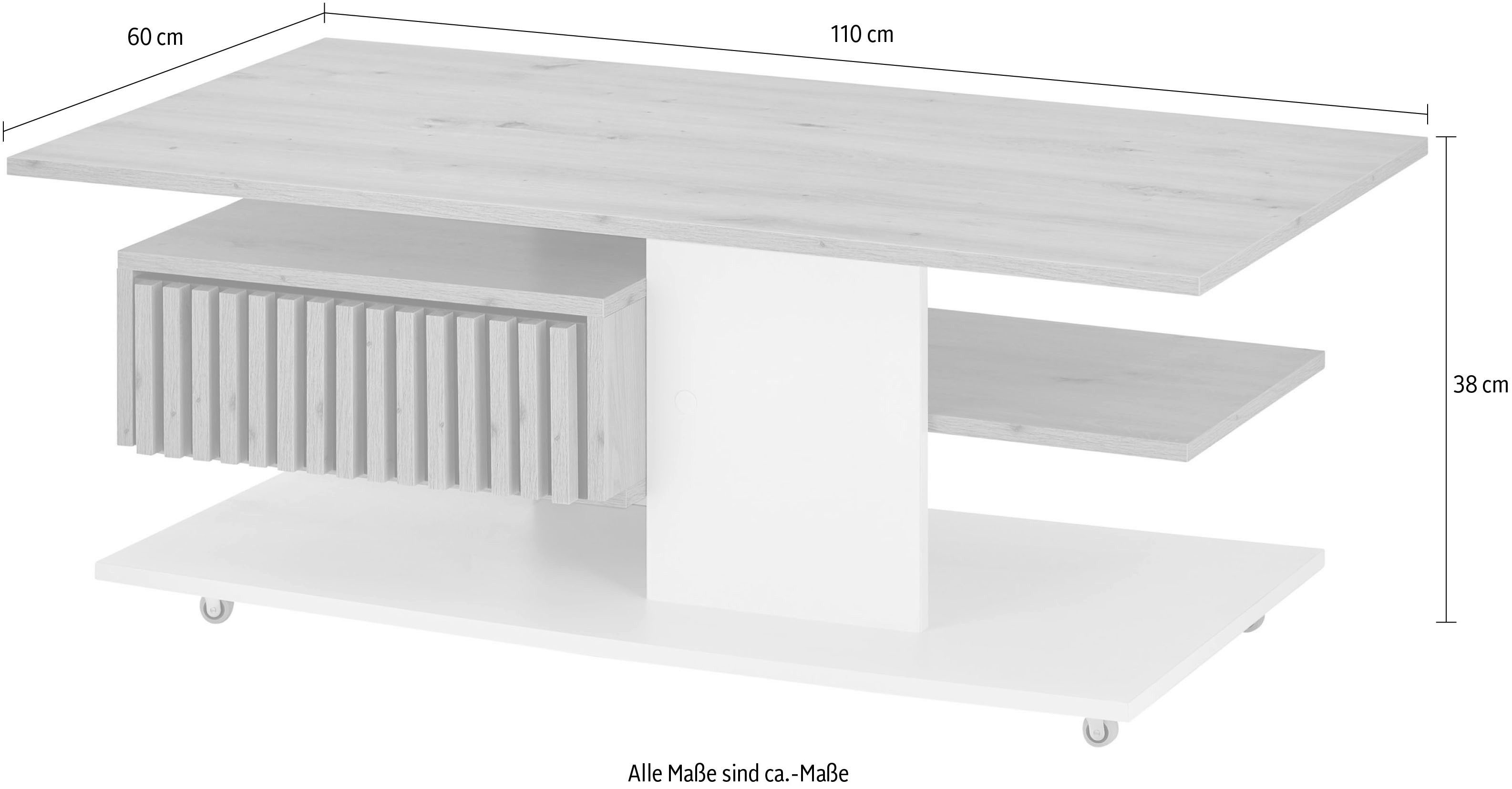 Stolkom Salontafel Ally salontafel met wielen wit, Artisan decor, BxHxD 110x44,5x60 cm