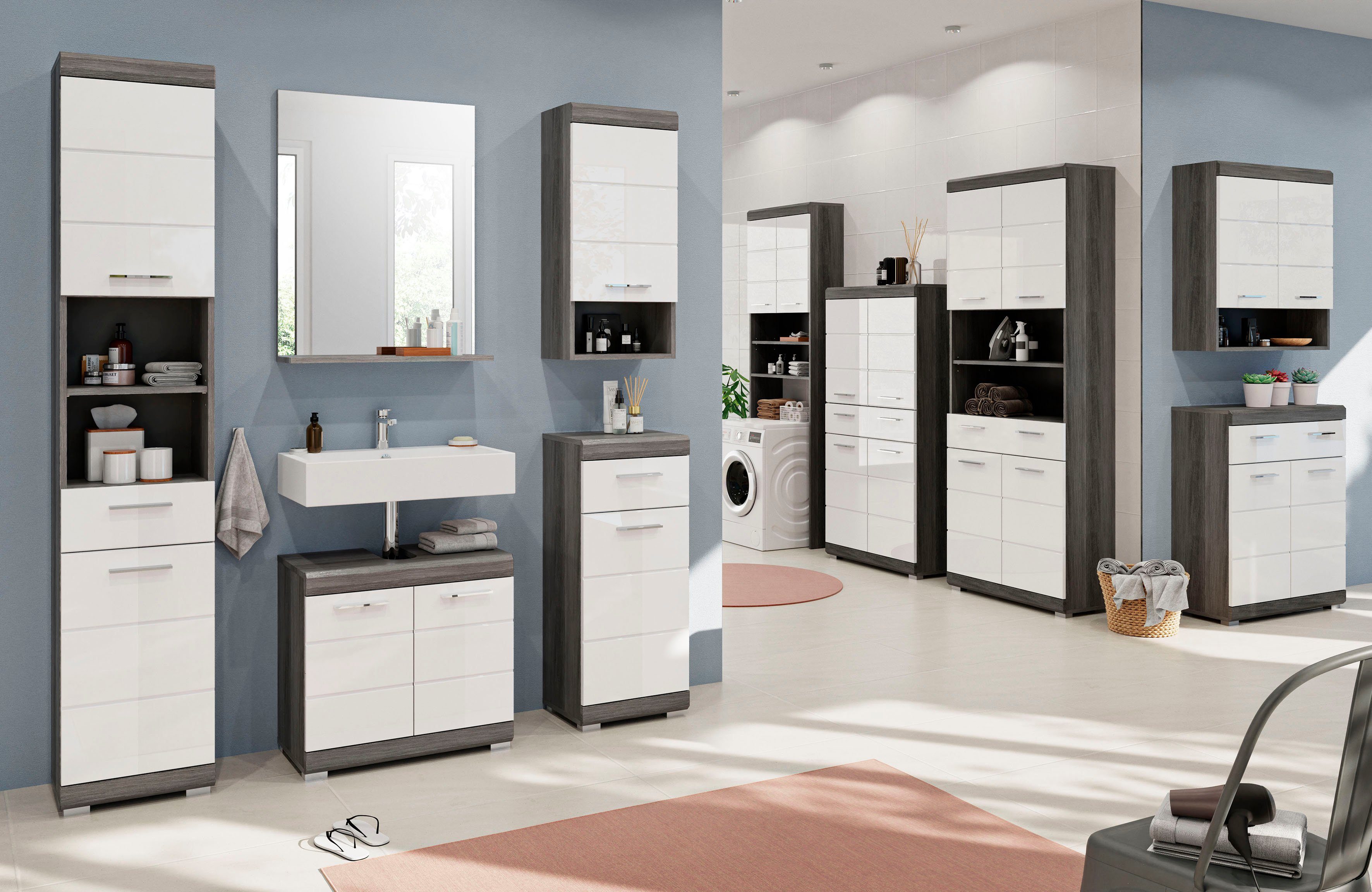 INOSIGN Hangend kastje Siena, breedte 74 cm, 2 deuren, 1 open vak, MDF-front in verschillende kleuren verkrijgbaar, badkamermeubels, badkamerkast, kast, badkamer