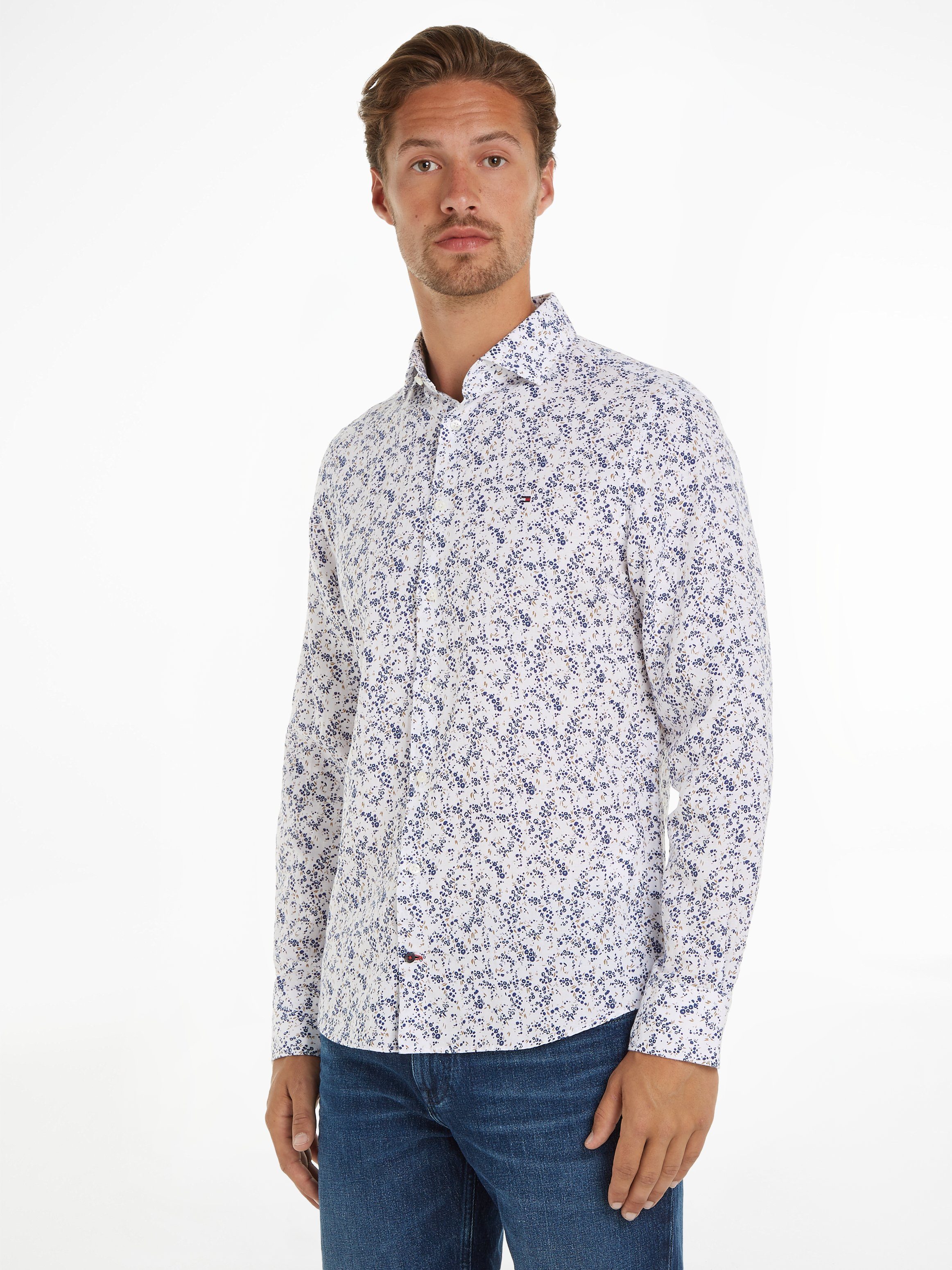 Tommy Hilfiger Overhemd met lange mouwen CL W-CO/LI DITSY FLOWER SF SHIRT heren overhemden maat 45 wit