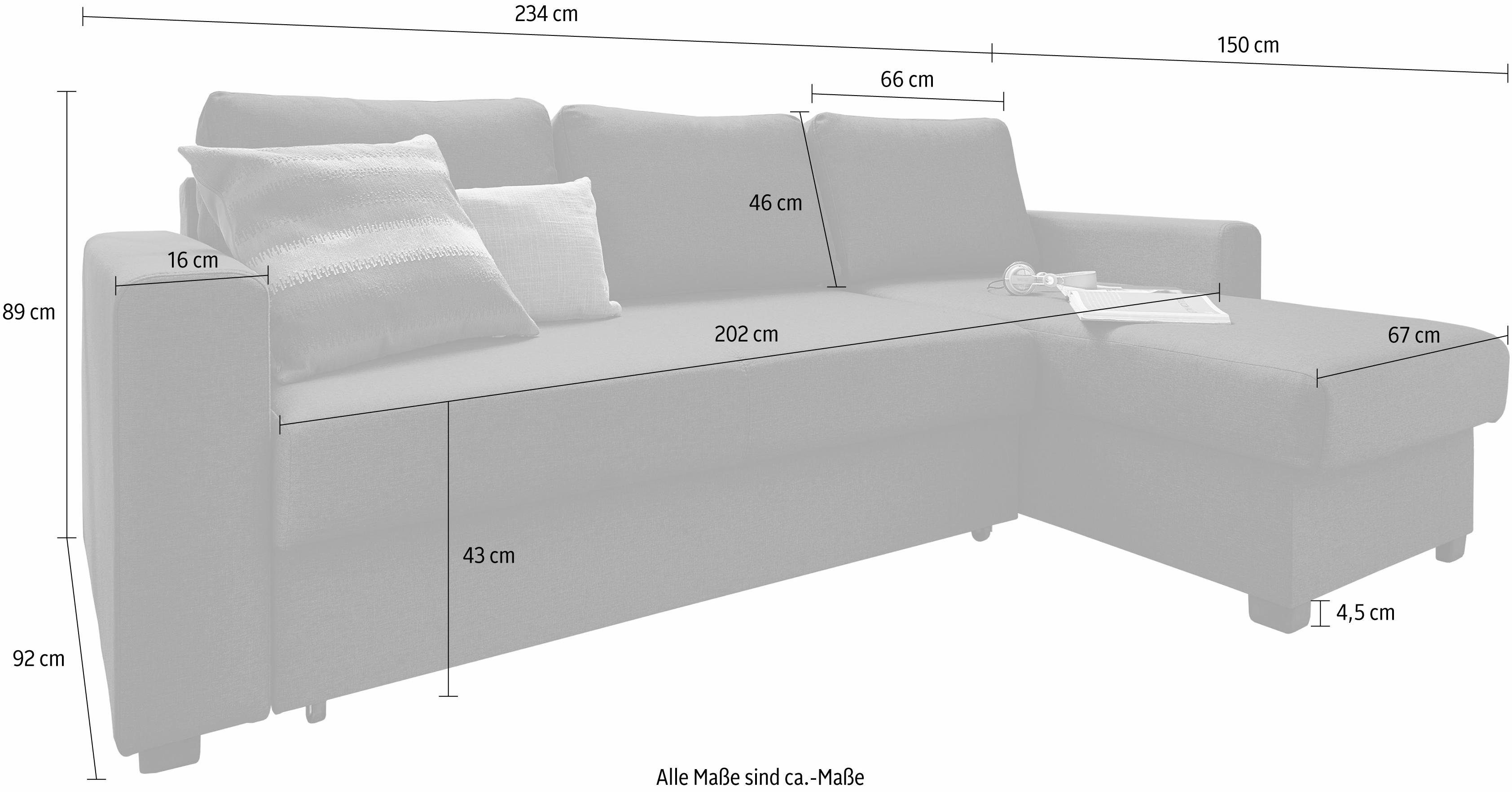 ATLANTIC home collection Hoekbank Dublin L-vorm Slaapfunctie en bedkist, récamier links of rechts te monteren