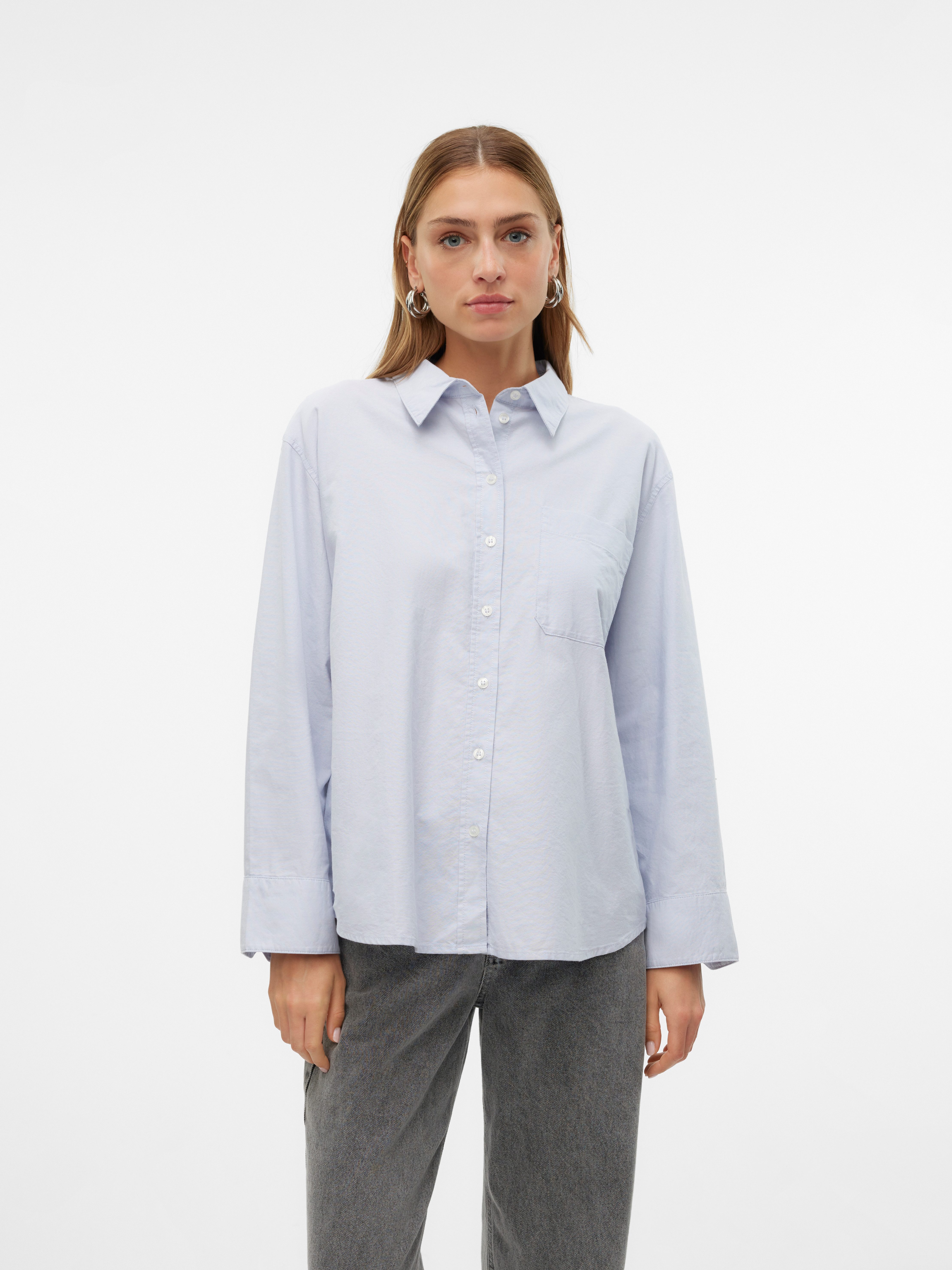 Vero Moda Blouse met lange mouwen VMIDA OXFORD SHIRT WVN GA NOOS dames blouses maat XL (42) blauw