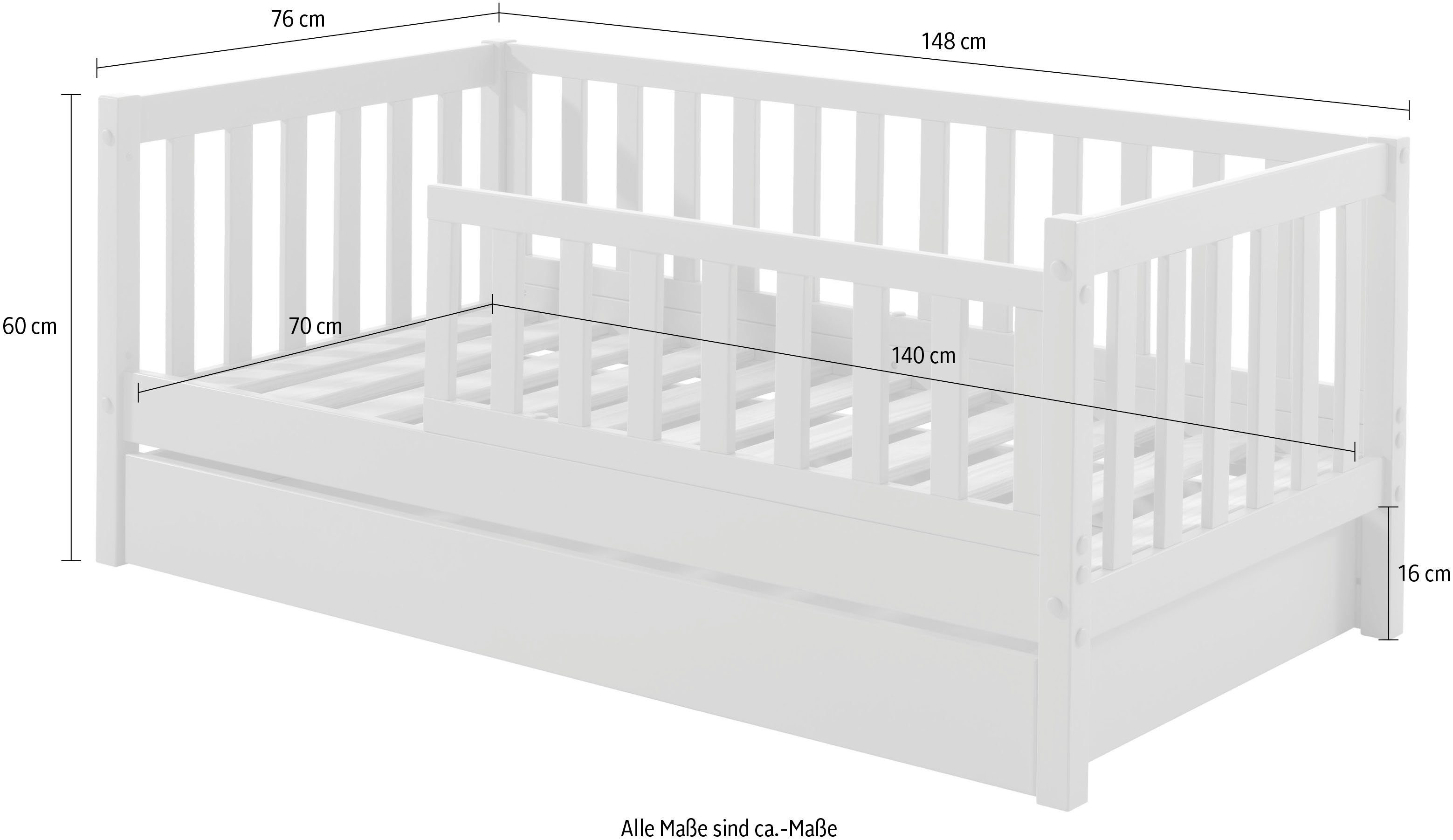 Vipack Kinderledikant Junior, massief dennenhout gelakt, lage instap rechts of links