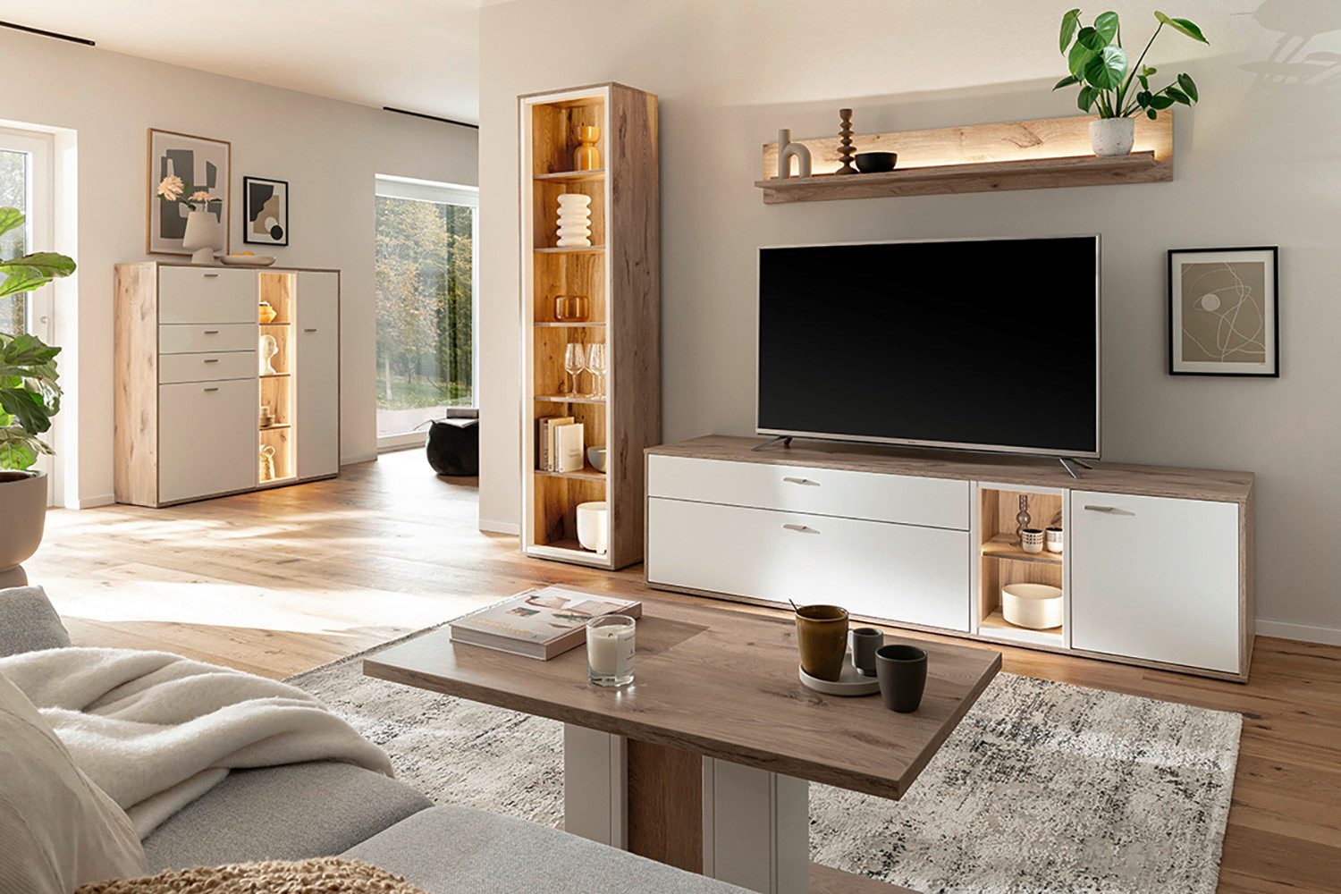 MCA furniture Wandmeubel SANTERNO Woonkamer set (3-delig), deuren & lades gedempt, breedte 264 cm (complete set, 3-delig)