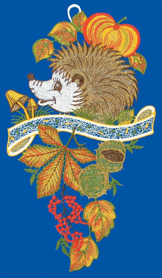 W. Reuter & Sohn - Plauener Spitze® Raamdecoratie "Herfstegel" in kleur