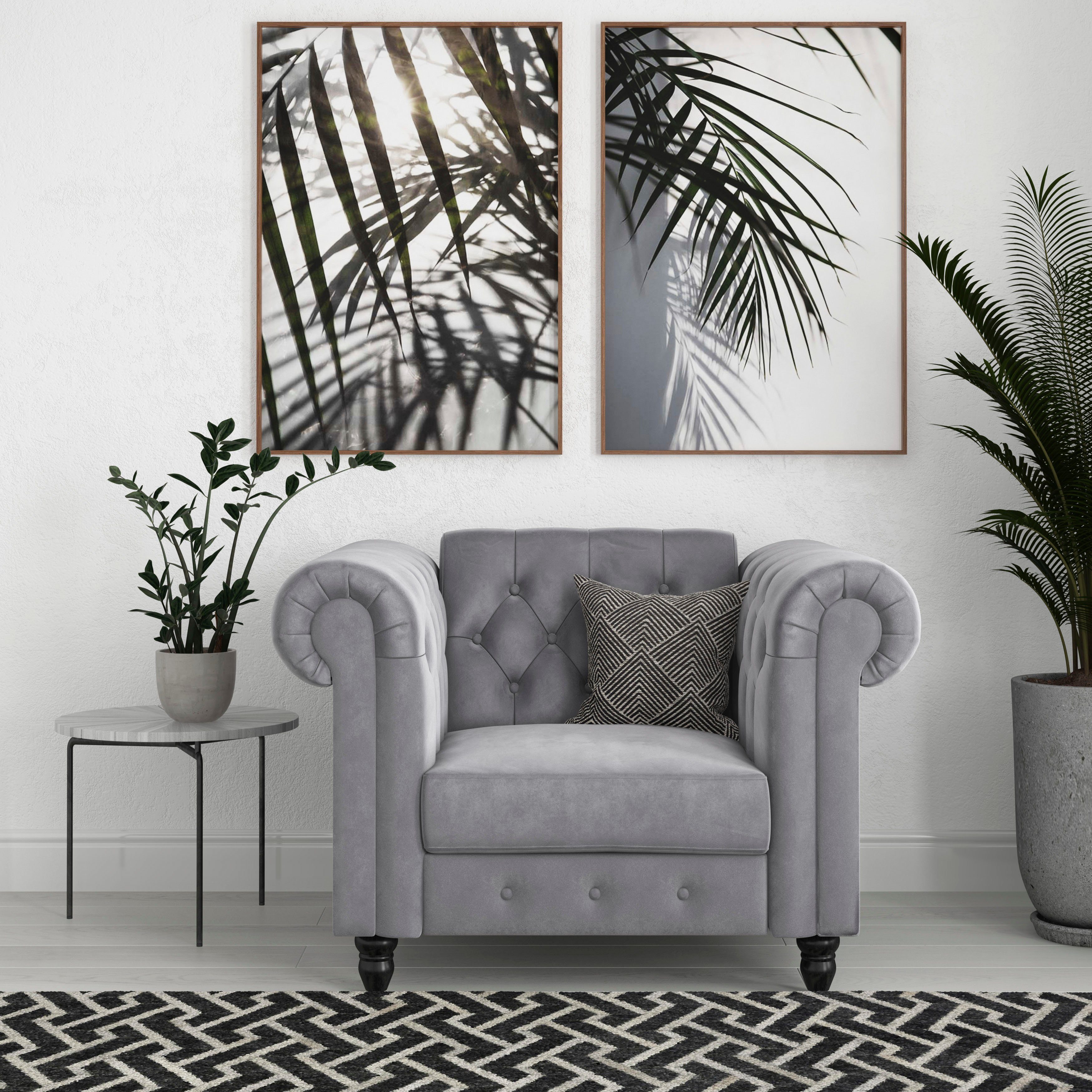 Dorel Home Chesterfield-fauteuil Felix met rugleuning 3-voudig verstelbaar, benen massief hout, zithoogte 46 cm