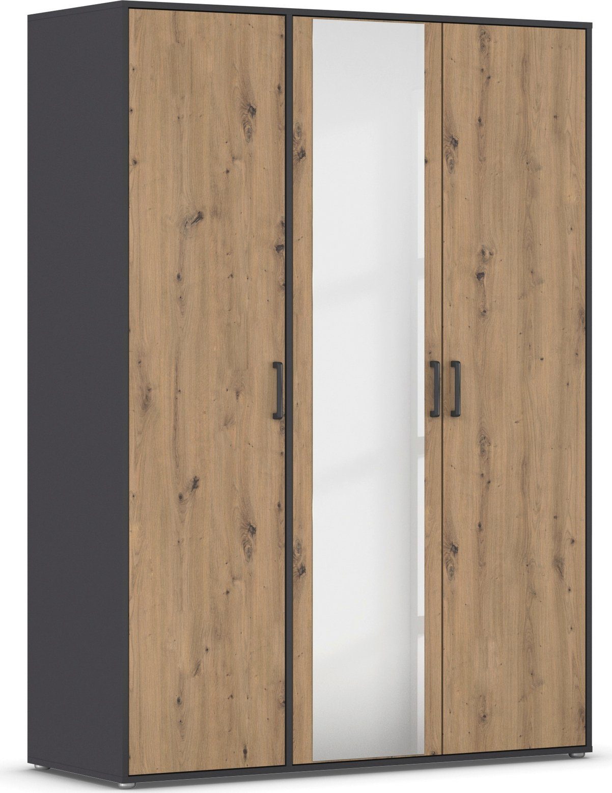 rauch Draaideurkast Voyager met moderne grepen in grijs-metallic en spiegel kledingkasten maat 140 cm x 194 cm x 53 cm bruin