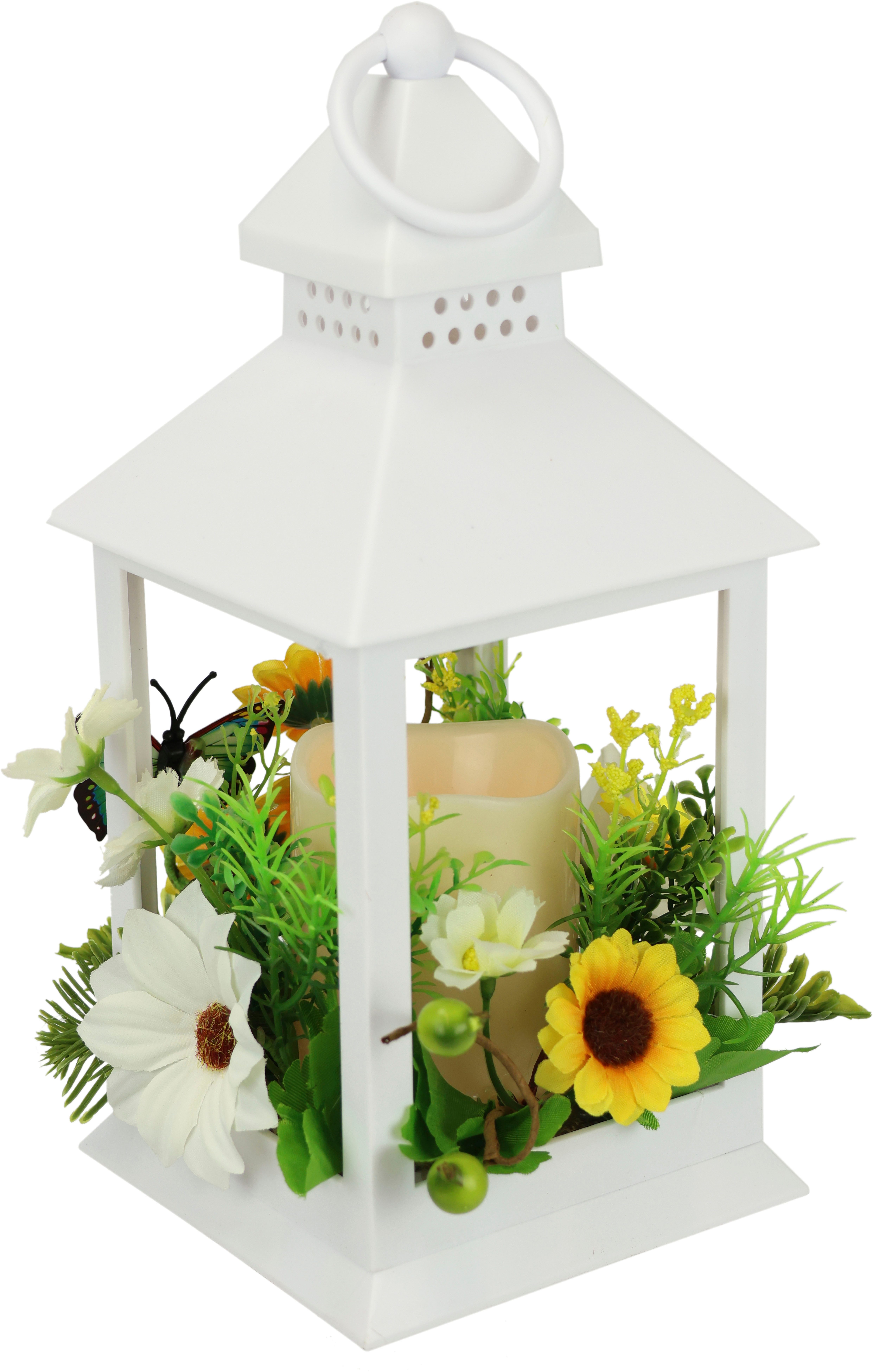 I.GE.A. Windlicht Lantaarn met zonnebloem, vlinder, kaars Kaarsenhouder kaarsenhouder kaarsenlantaarn windlicht decoratie (1 stuk)