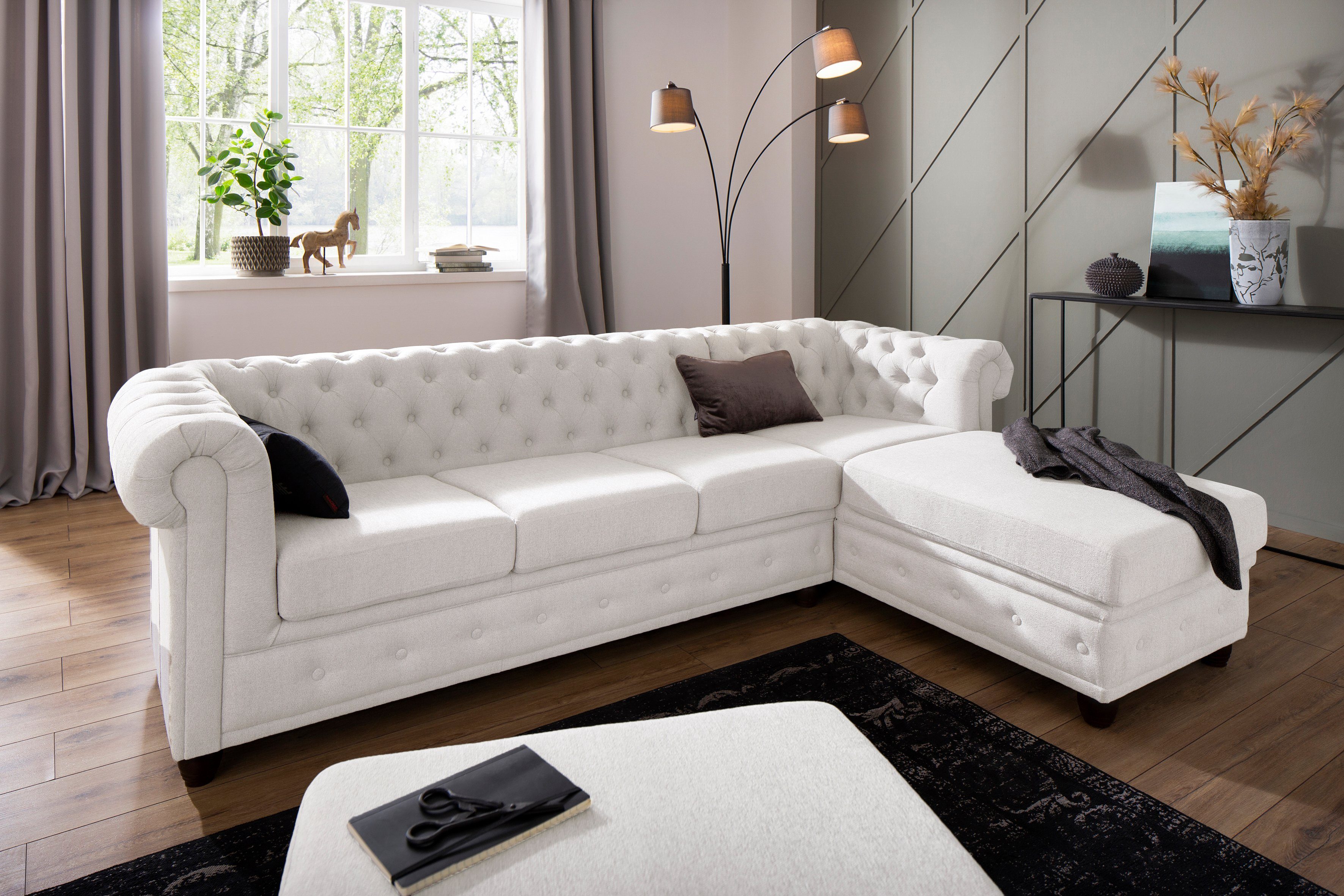 Home affaire Chesterfield-bank New Castle L-vorm hoogwaardige capitonnage in chesterfield-design, bxdxh: 255(171x72)