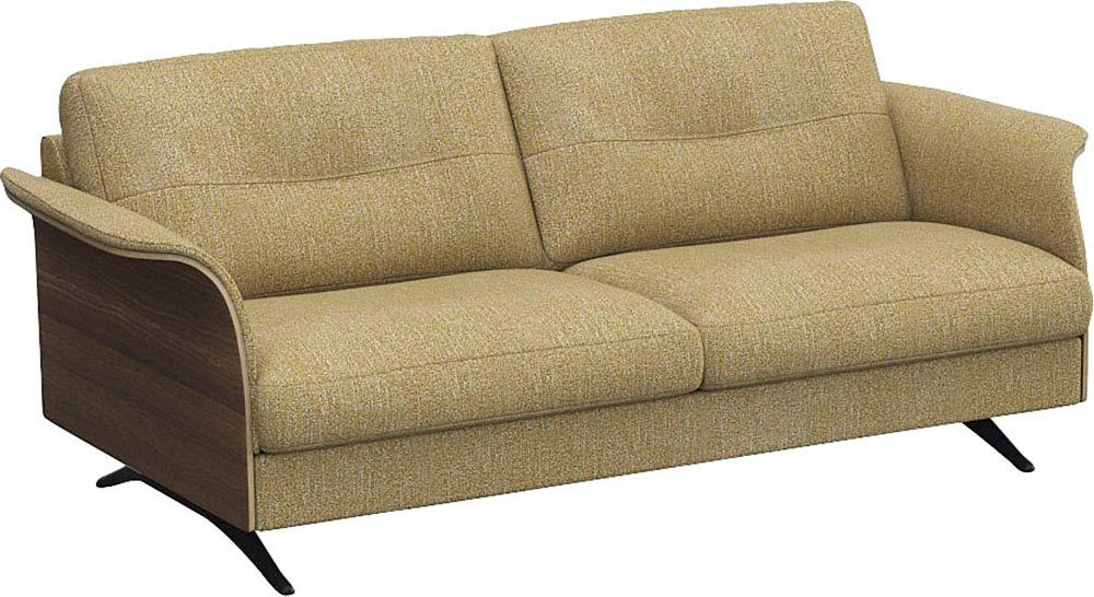 FLEXLUX 2,5-zitsbank Glow sofa, bank Premium zitting: koudschuim en binnenvering, armleuningen. Walnoot, zwarte voet