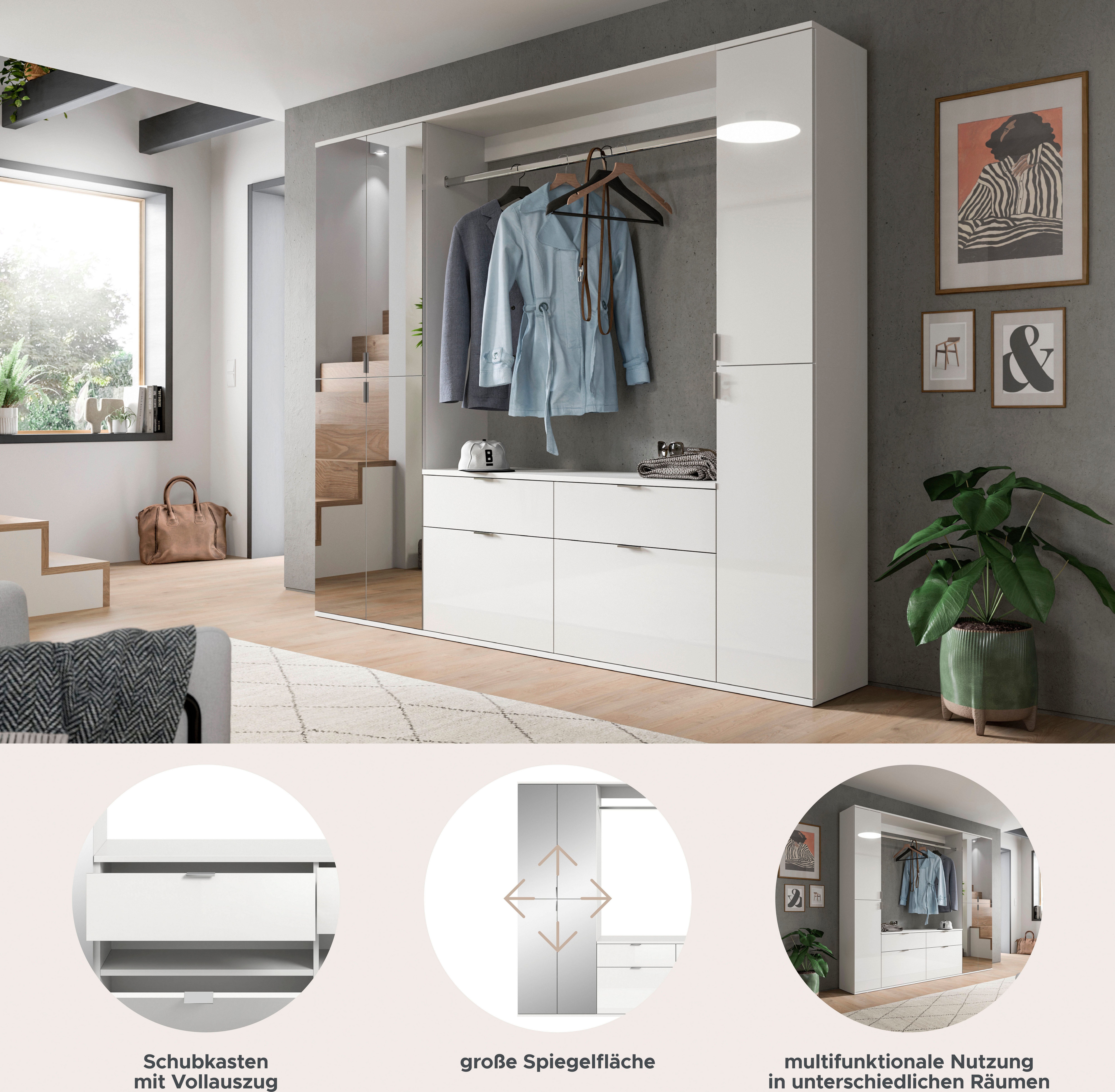 INOSIGN Halmeubelset Trondheim, Breedte 212 cm, 5-delig, bestaande uit: 2x garderobekast, 1 commode, 1 kledingstang, 1 legplank (set, 4-delig)