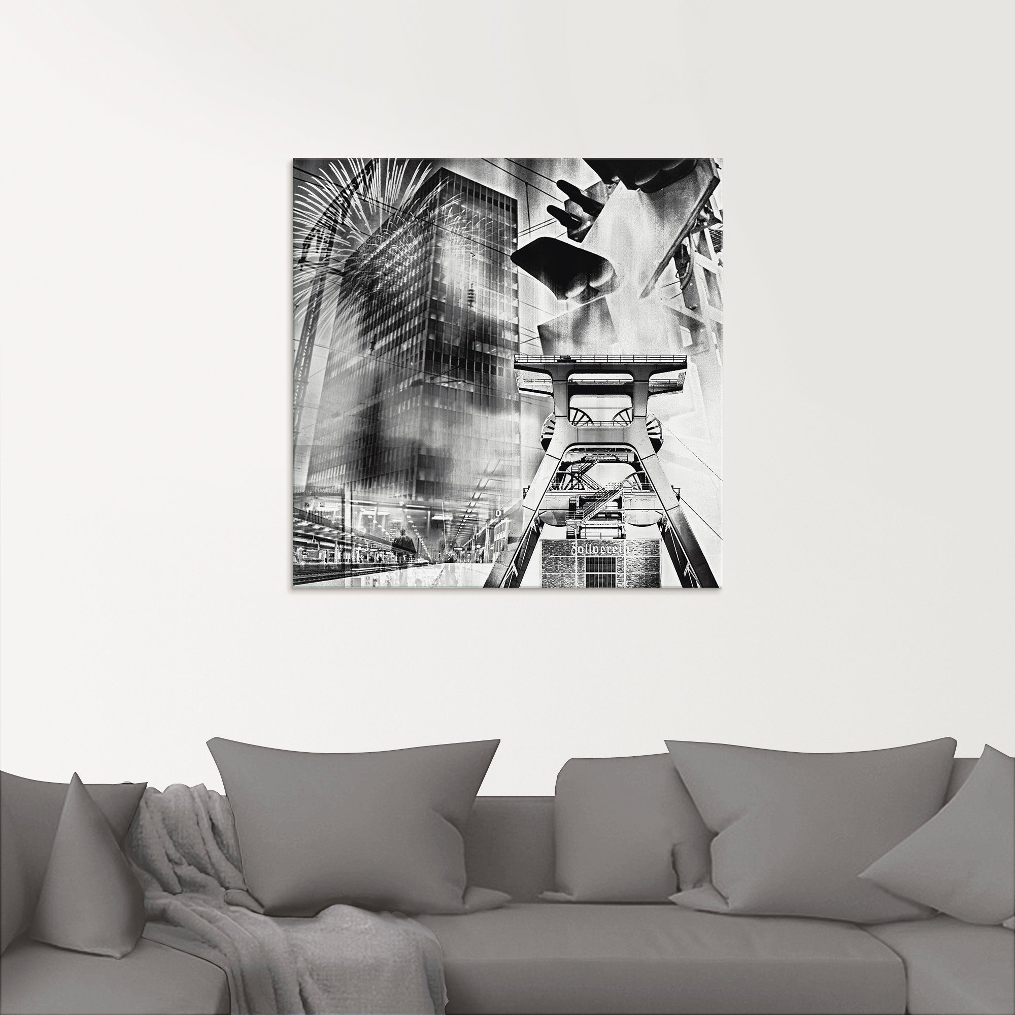 Artland Print op glas Essen skyline abstracte collage III