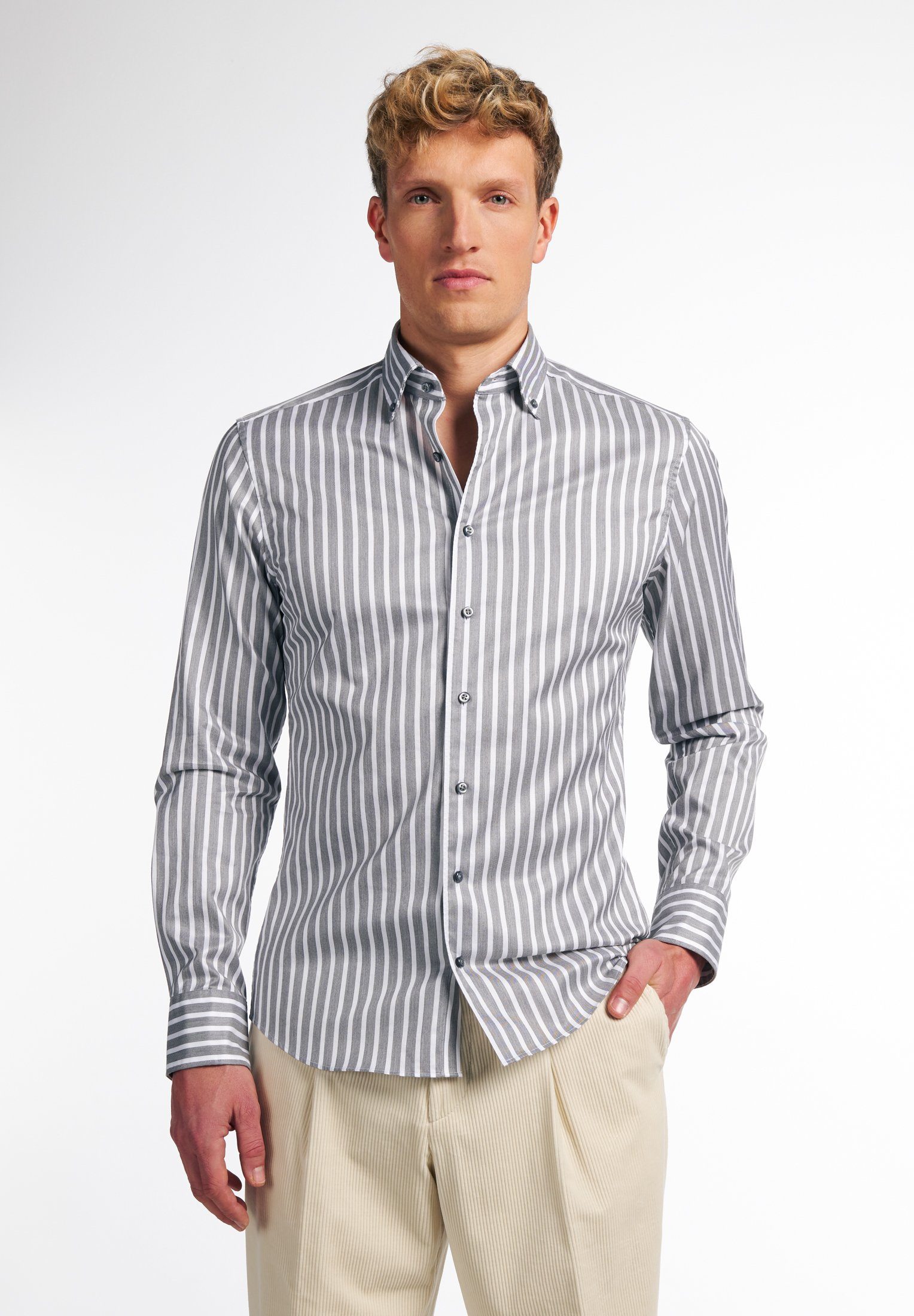 Eterna Overhemd met lange mouwen Slim fit EASY IRON (gemakkelijk te strijken) heren overhemden maat 42 grijs