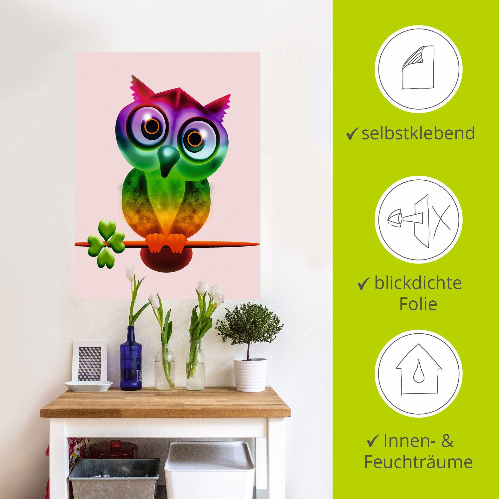 Artland Artprint Veelkleurige uil als poster, muursticker in verschillende maten