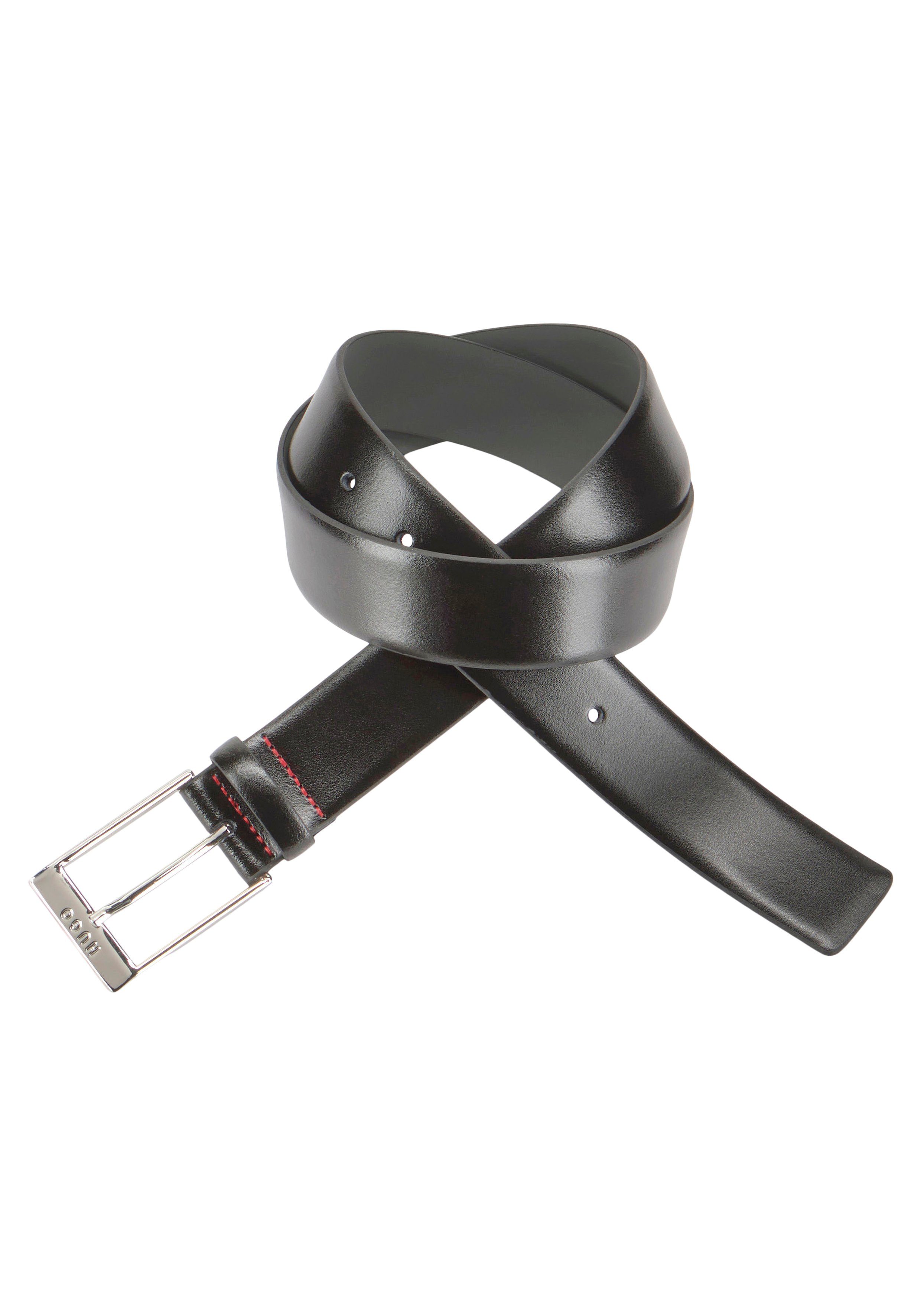 HUGO Leren riem Gamaly-B Sz35 101 met rode contrastnaad heren riemen maat 80