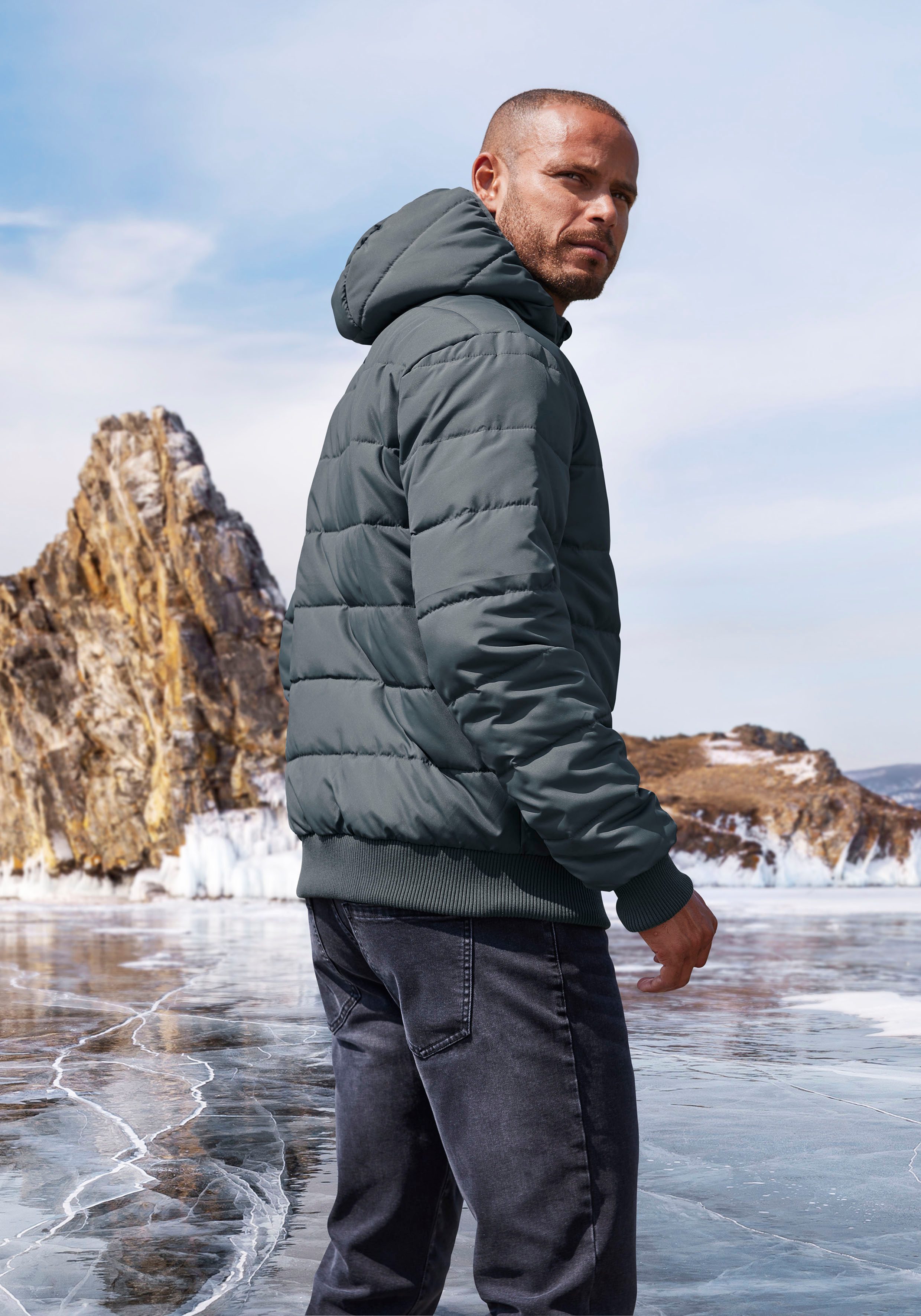 John Devin Gewatteerde jas Outdoorjacke met gebreide boorden