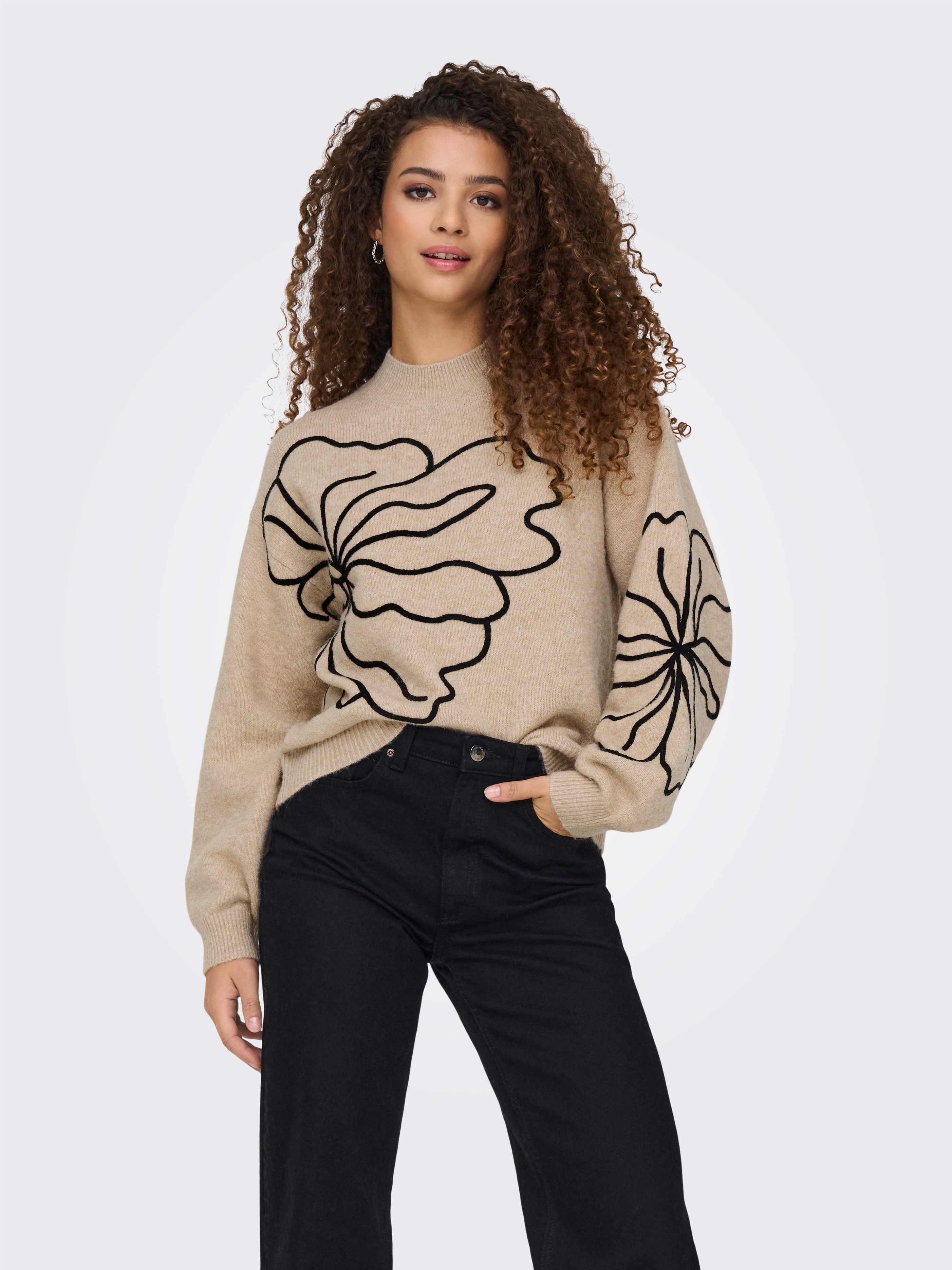 JDY Gebreide trui JDYJELLA L/S FLOWER PULLOVER KNT NOOS