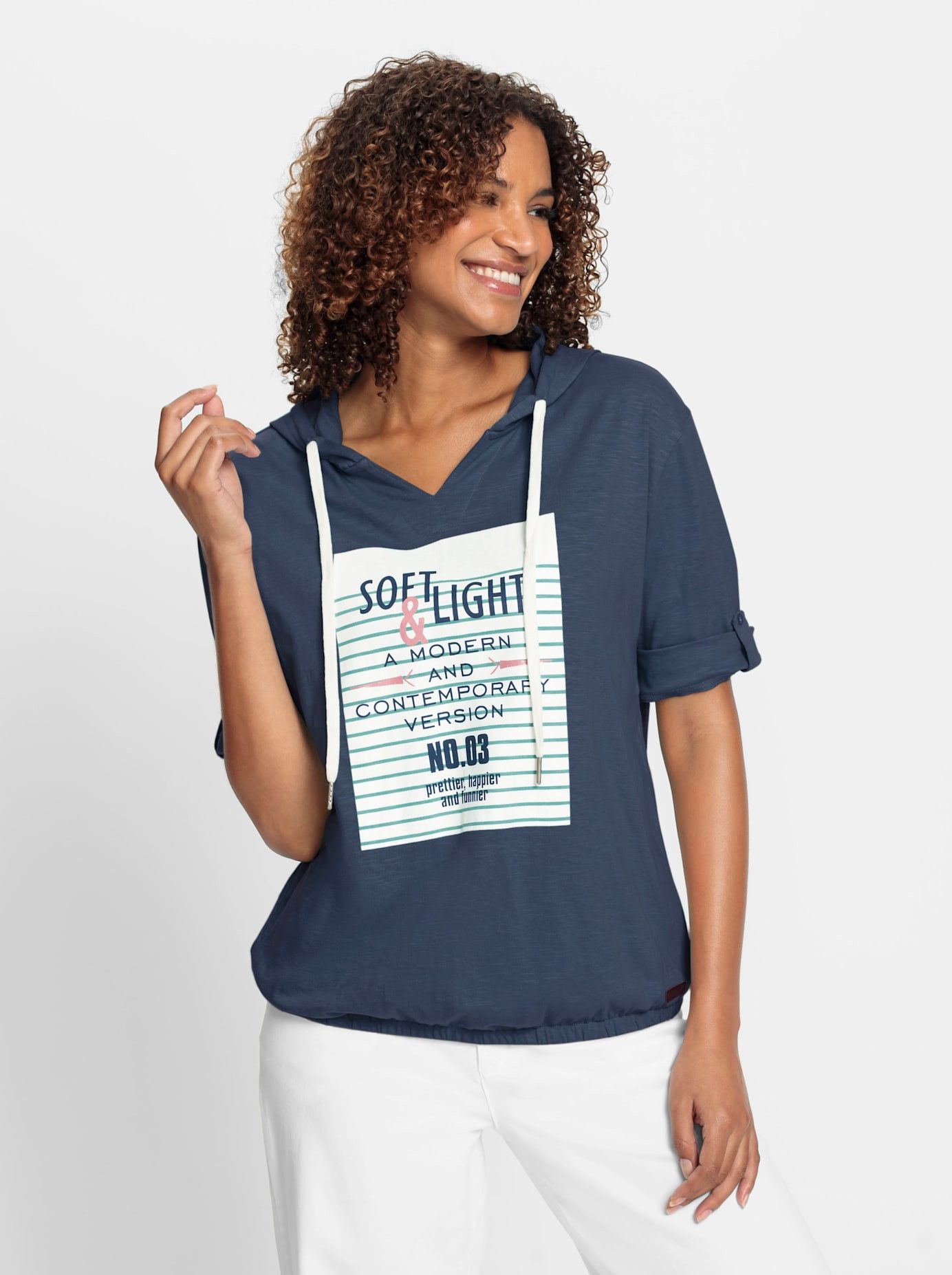 Casual Looks Shirt met korte mouwen Capuchonshirt (1-delig) dames t-shirts maat 46 blauw