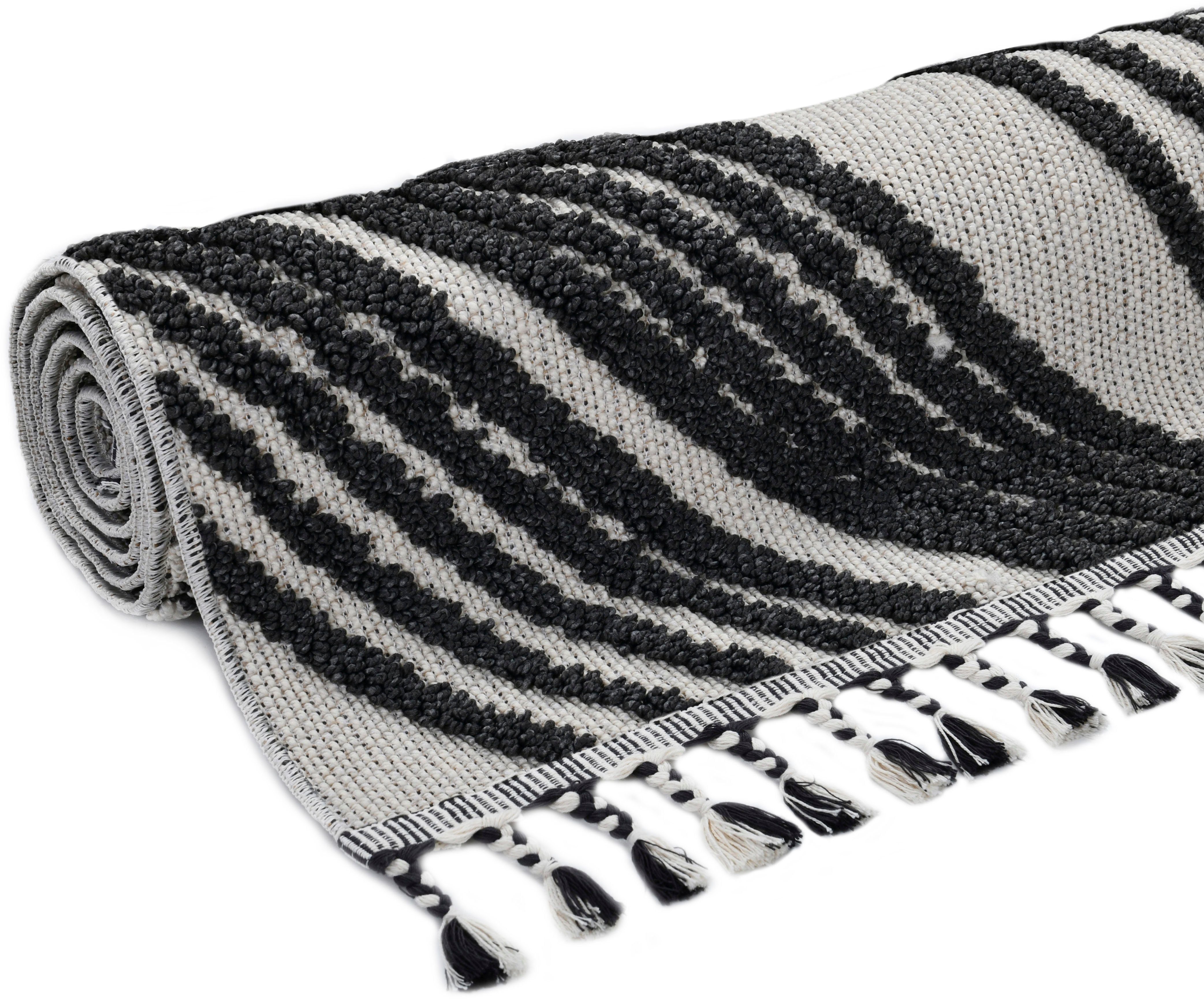 Home affaire Vloerkleed Friesach Hoog-laag structuur, wol-look, Boho, met franjes, golven-ontwerp