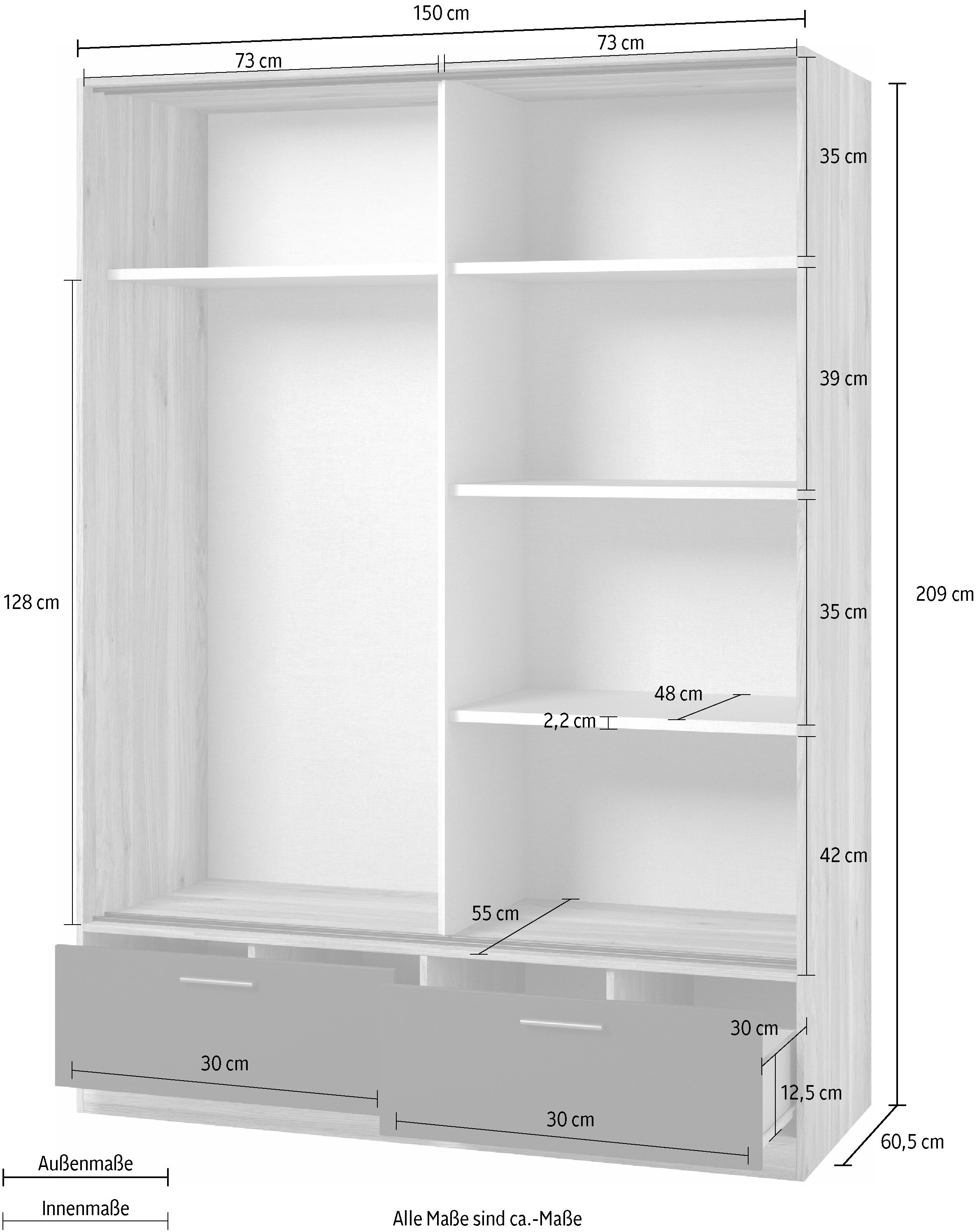 INOSIGN Schuifdeurkast Faweza, Breedte 200 cm, Kledingkast incl. volledige binnenuitrusting