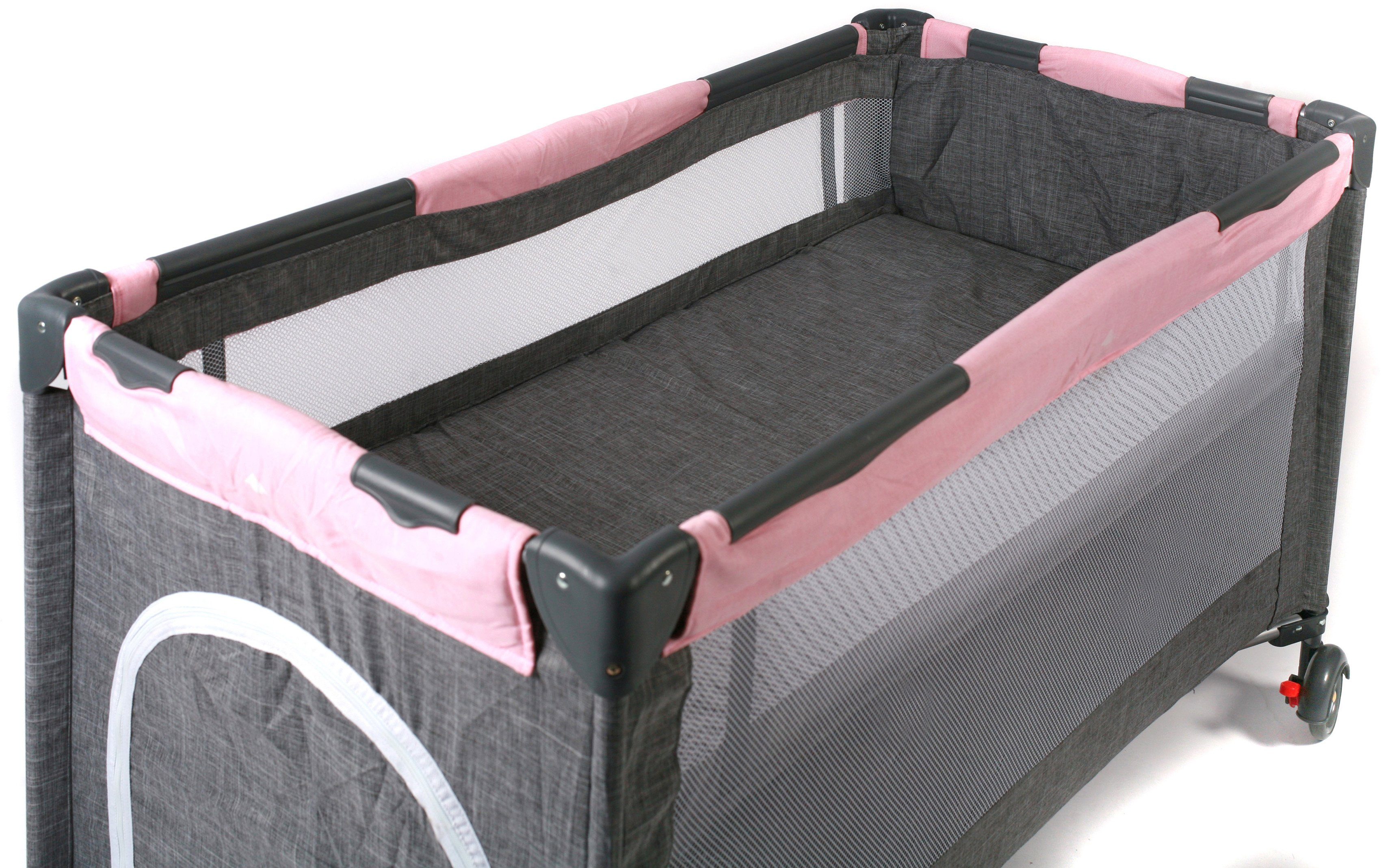 Paar Zegevieren Zonnig CHIC4BABY Baby-campingbed Luxe, mêlee roze inclusief transporttas in de  online winkel | OTTO